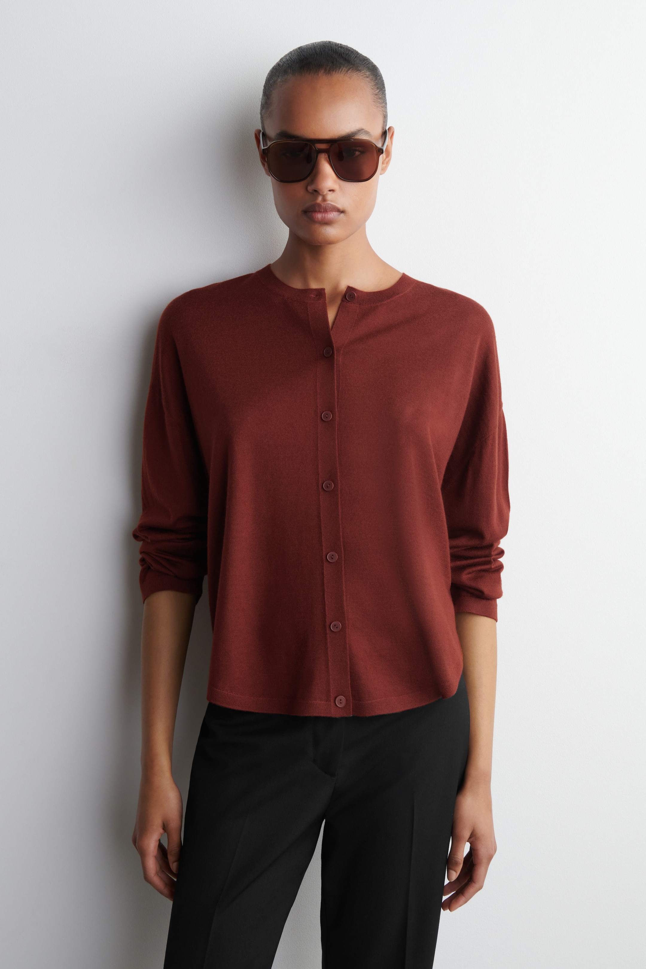 CIRCLE-CUT MERINO WOOL CARDIGAN