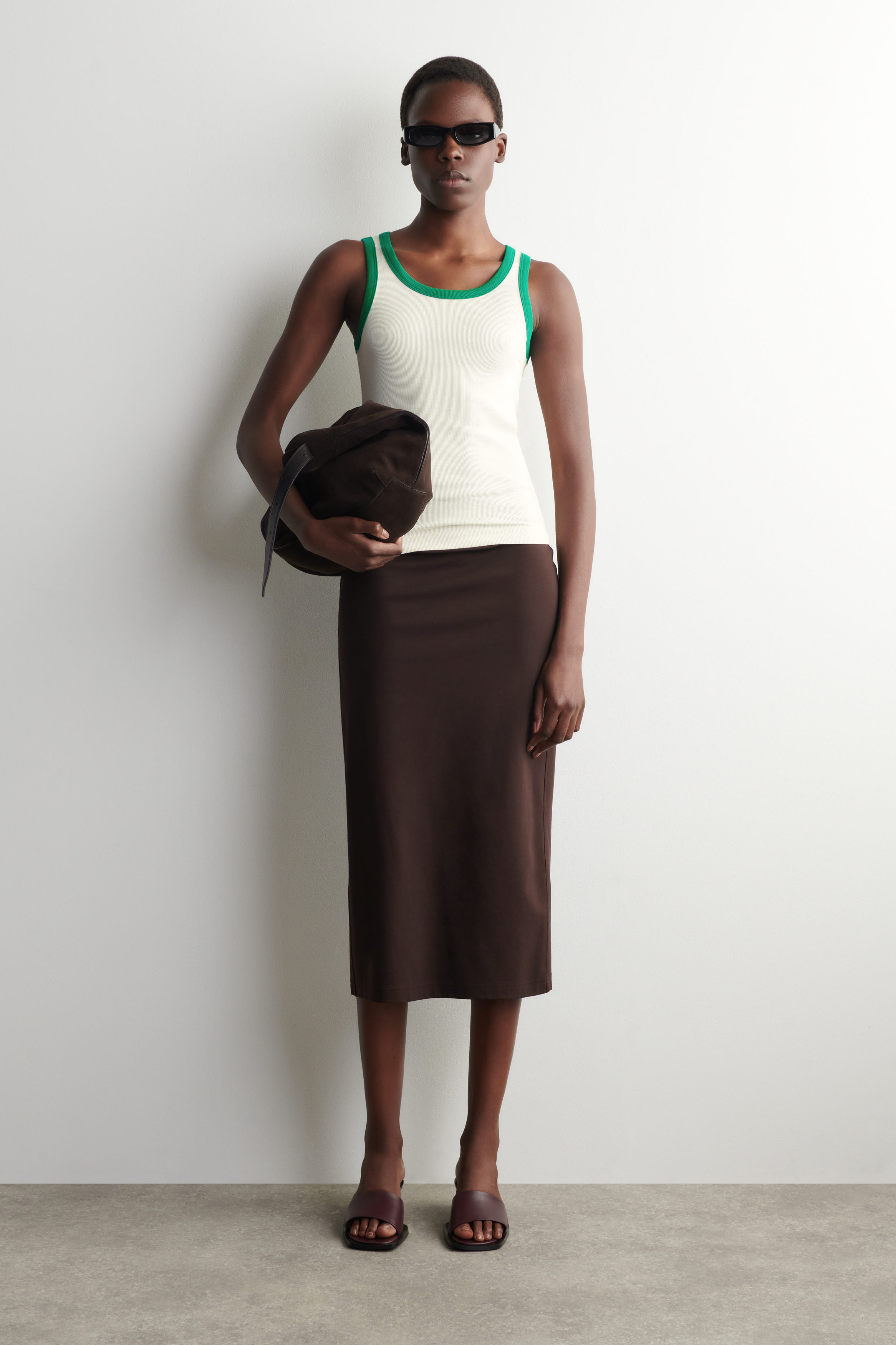 RIBBED COTTON TANK TOP - WHITE / GREEN | COS CA