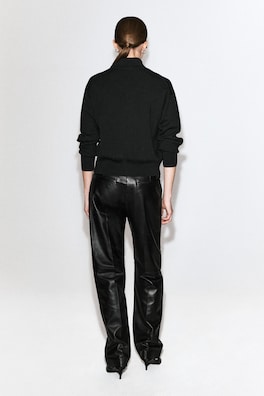 MERINO WOOL MOCK-NECK CARDIGAN — BLACK 5