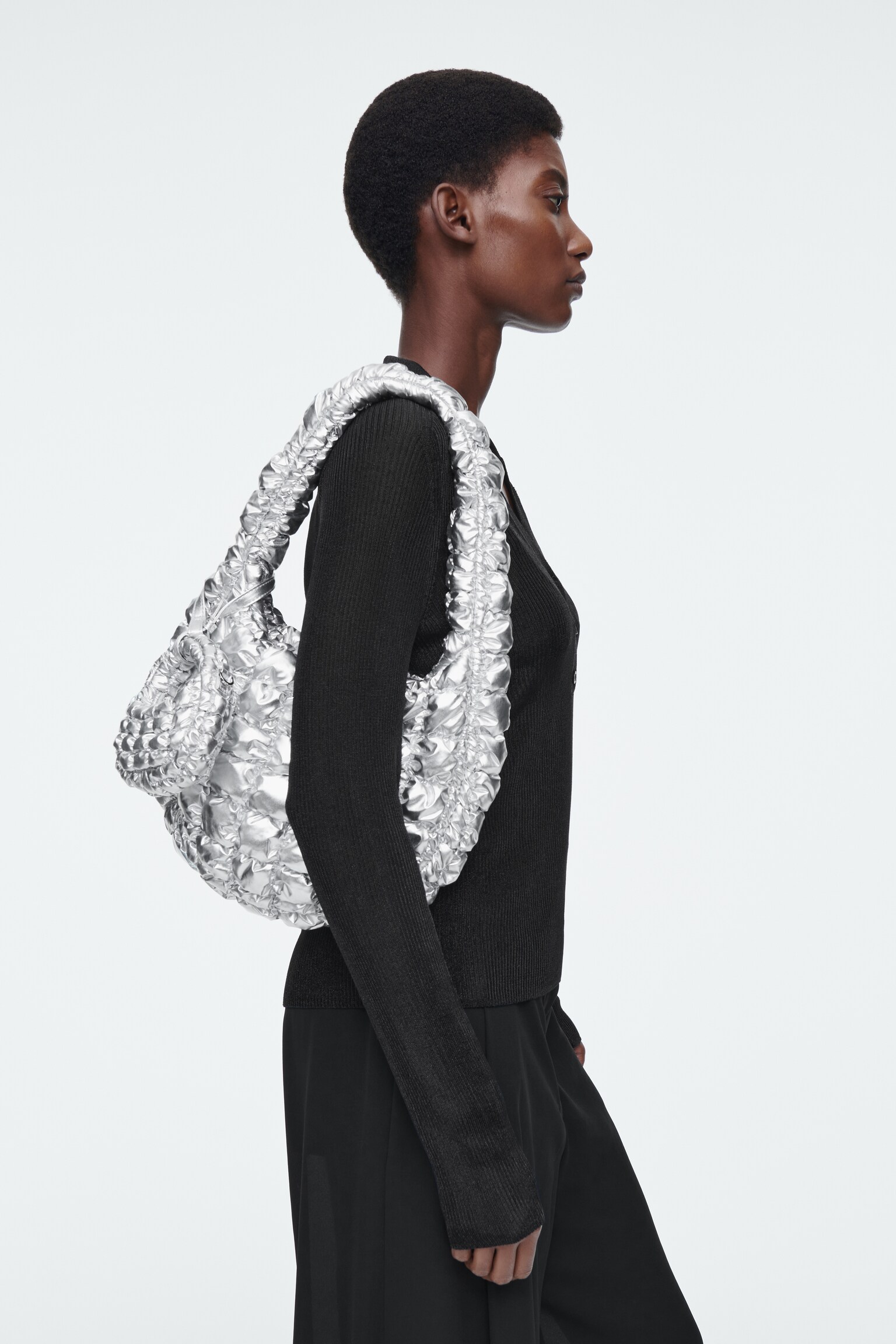 QUILTED NANO CROSSBODY BAG - SILVER