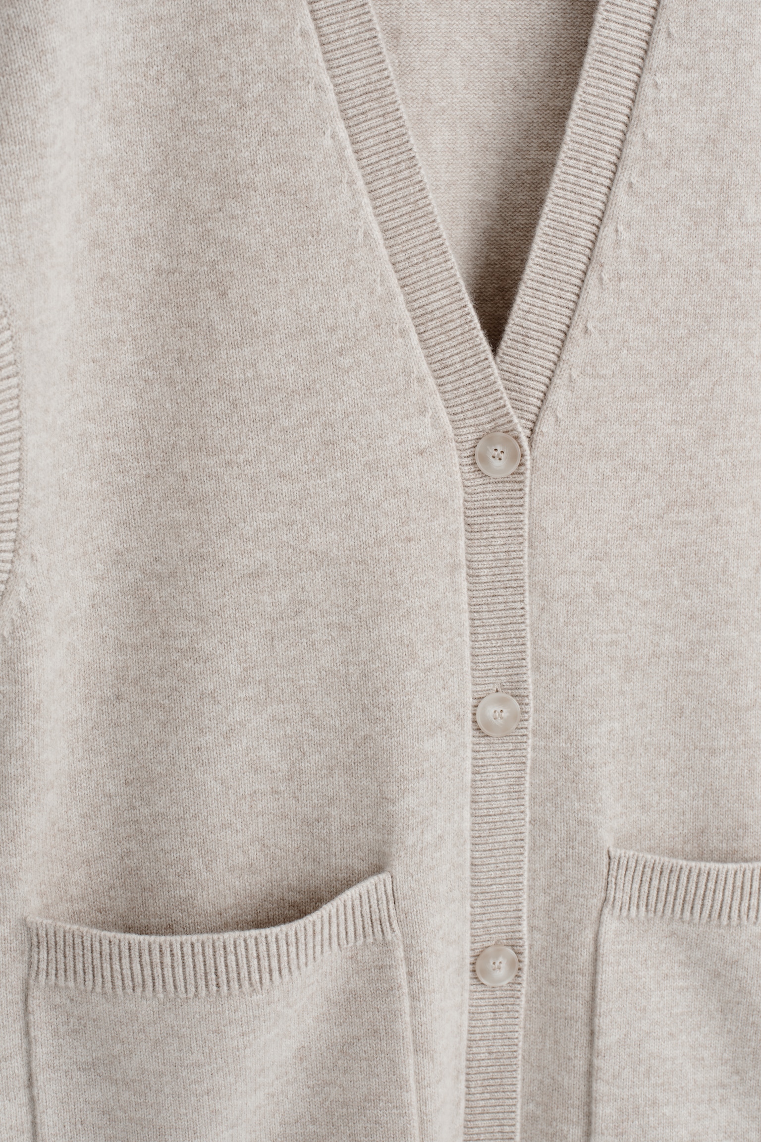 RONDGEMAAKTE WOL LANGER VEST - BEIGE MÉLANGE - 4