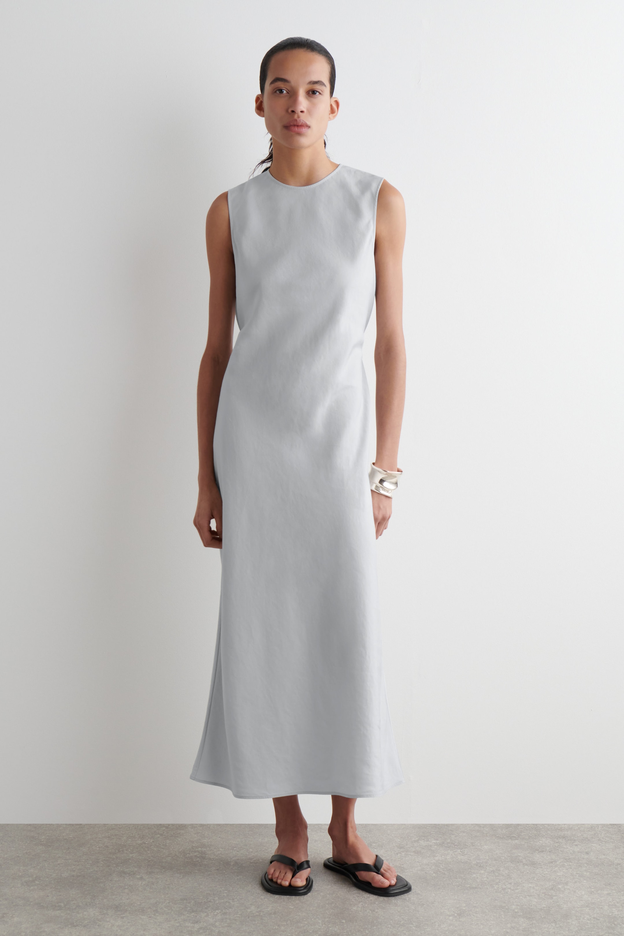 BIAS CUT LINEN BLEND MIDI DRESS