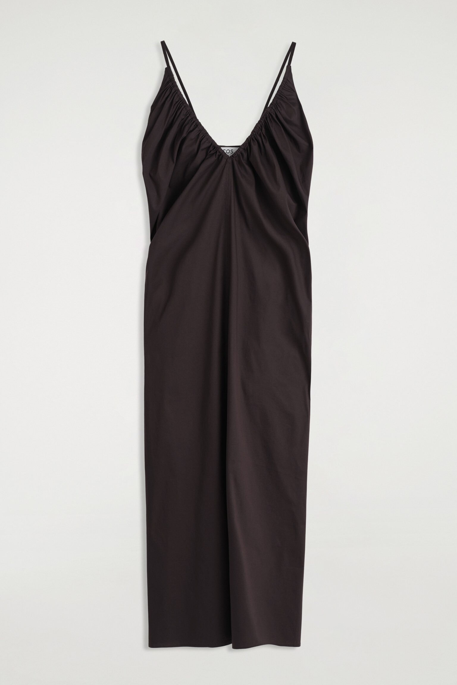 VESTIDO LARGO FRUNCIDO CON CUELLO DE PICO - MARRÓN OSCURO/AZUL - 2