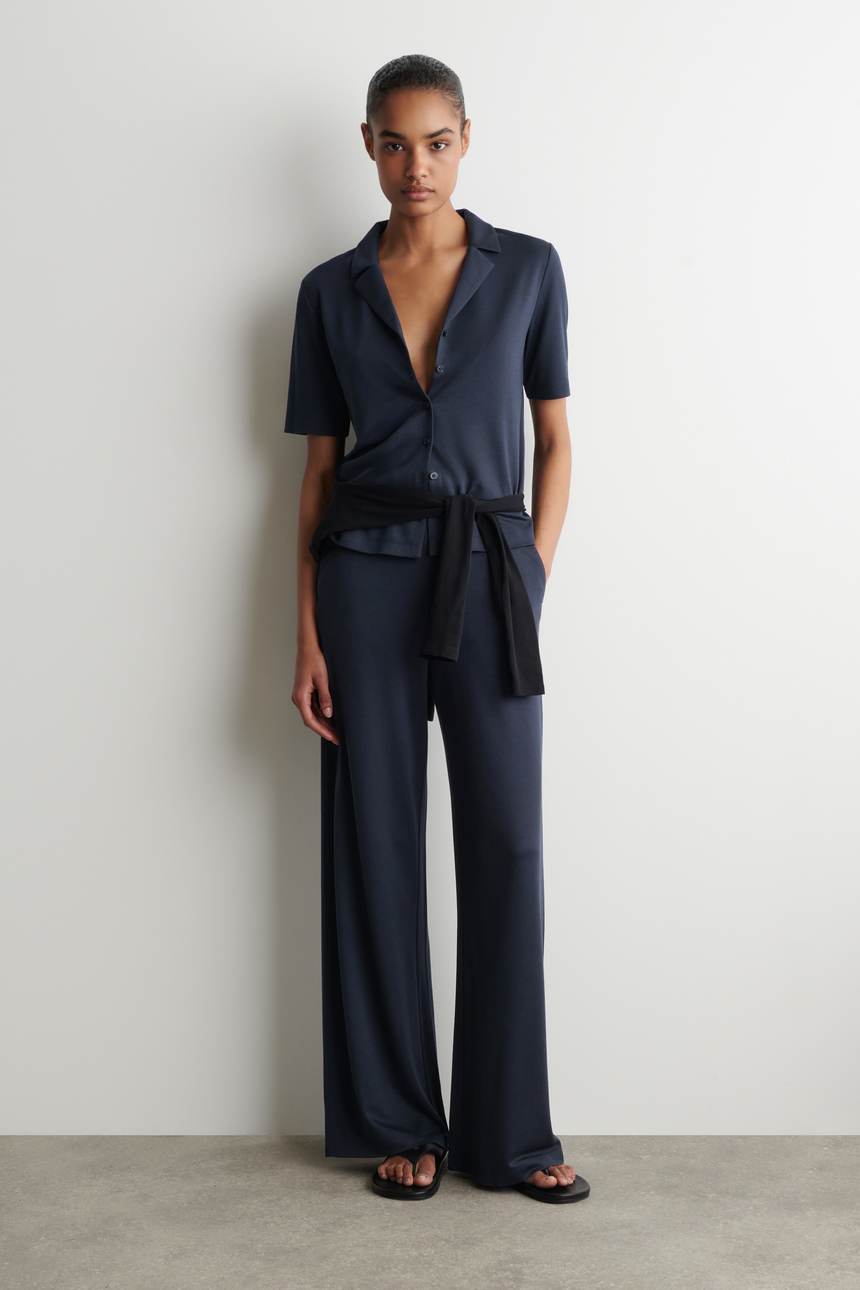 Broek van modaljersey - MARINEBLAUW/bordeauxrood