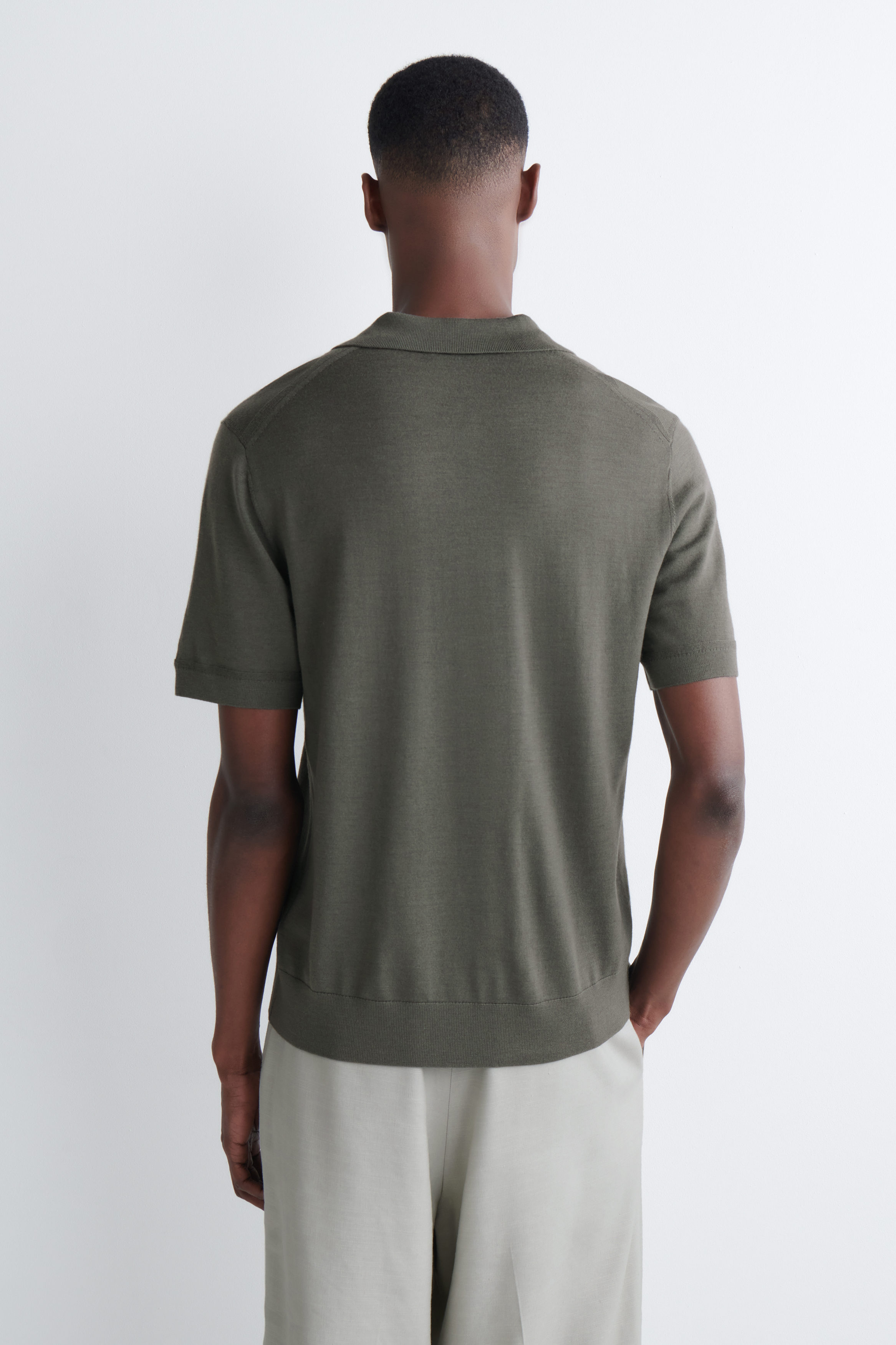 OPEN-COLLAR MERINO WOOL POLO SHIRT - KHAKI | COS US