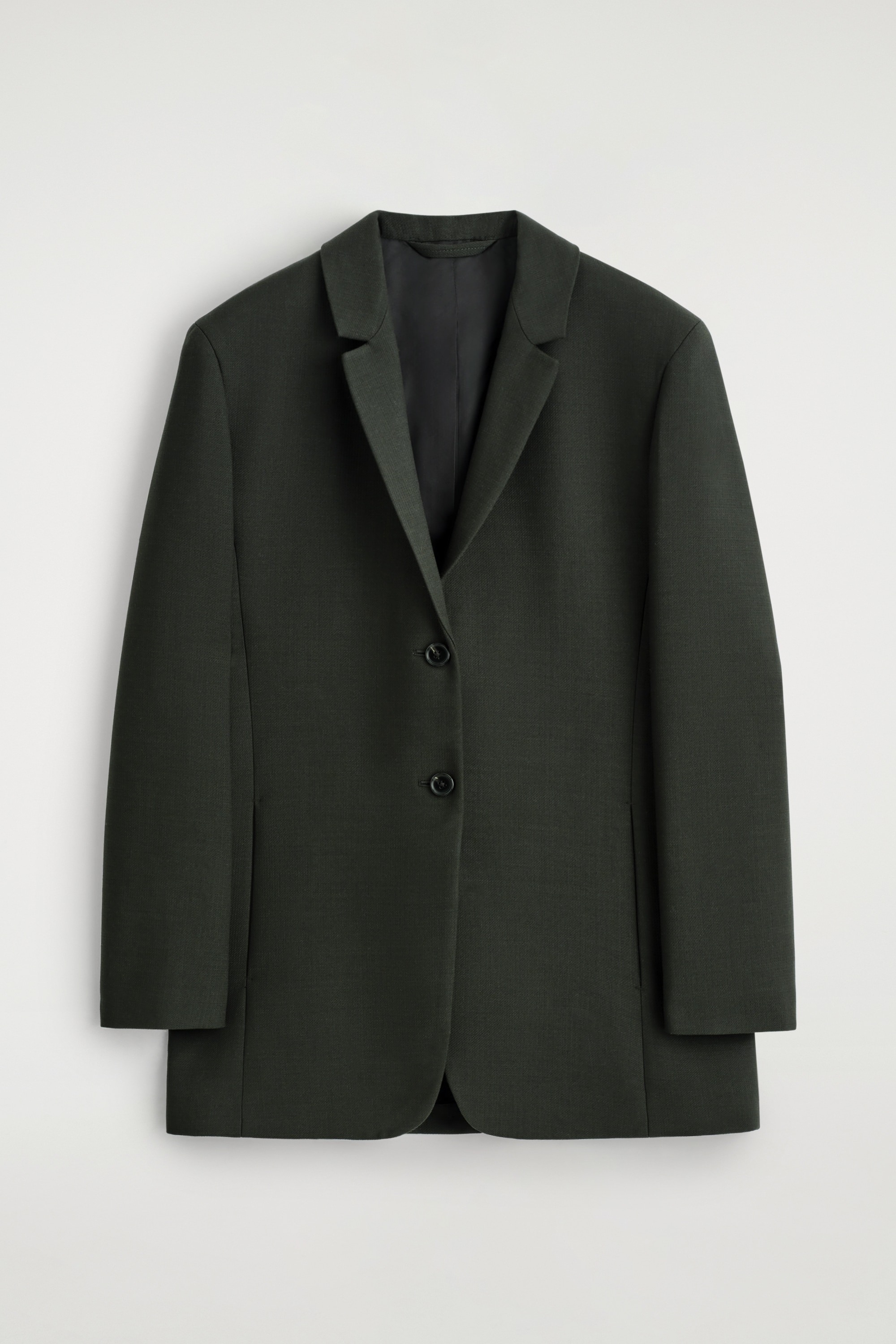 LONGLINE WOOL-BLEND BLAZER - DARK GREEN