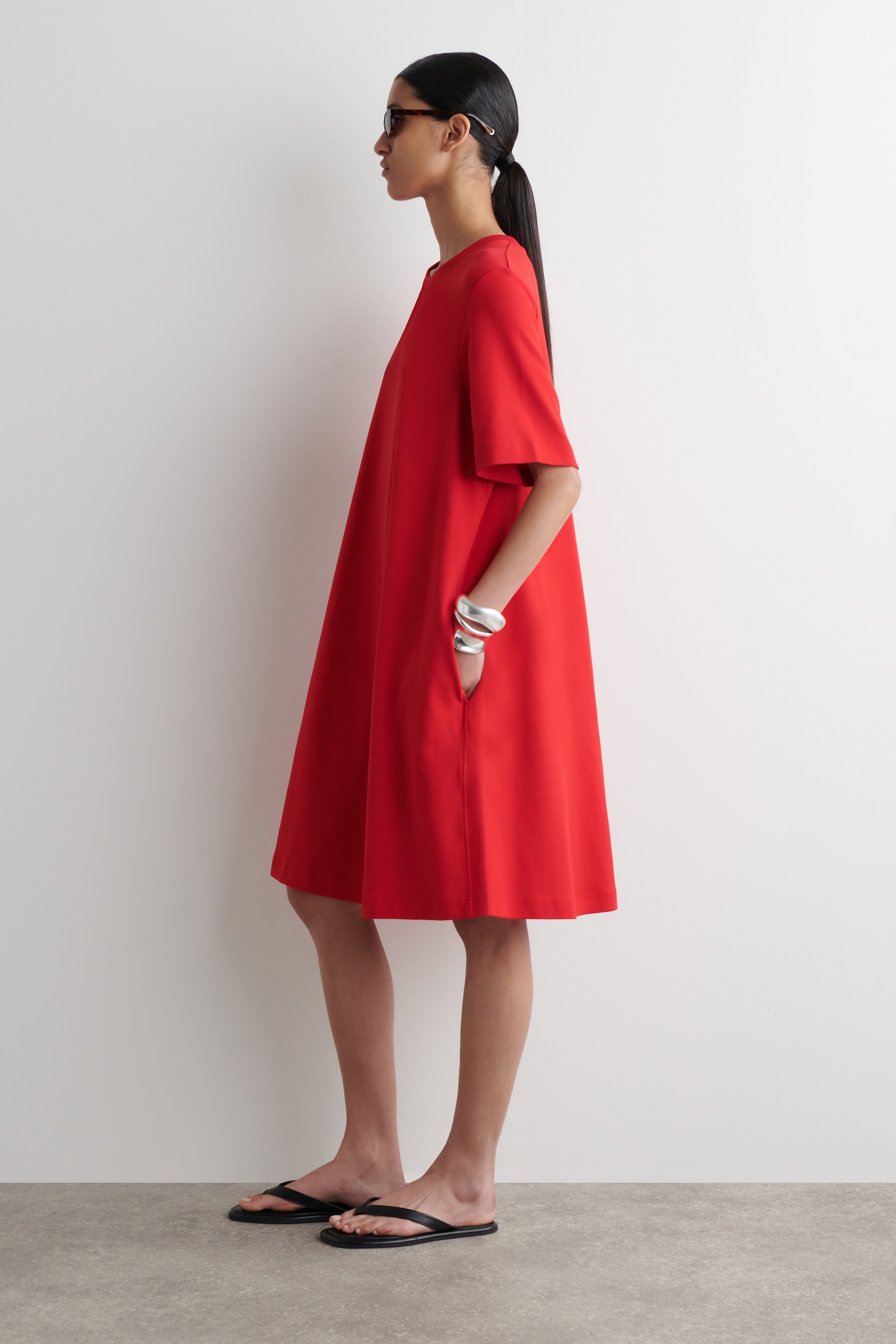 ABITO T-SHIRT MINI A TRAPEZIO - ROSSO/NERO/BIANCO - 6