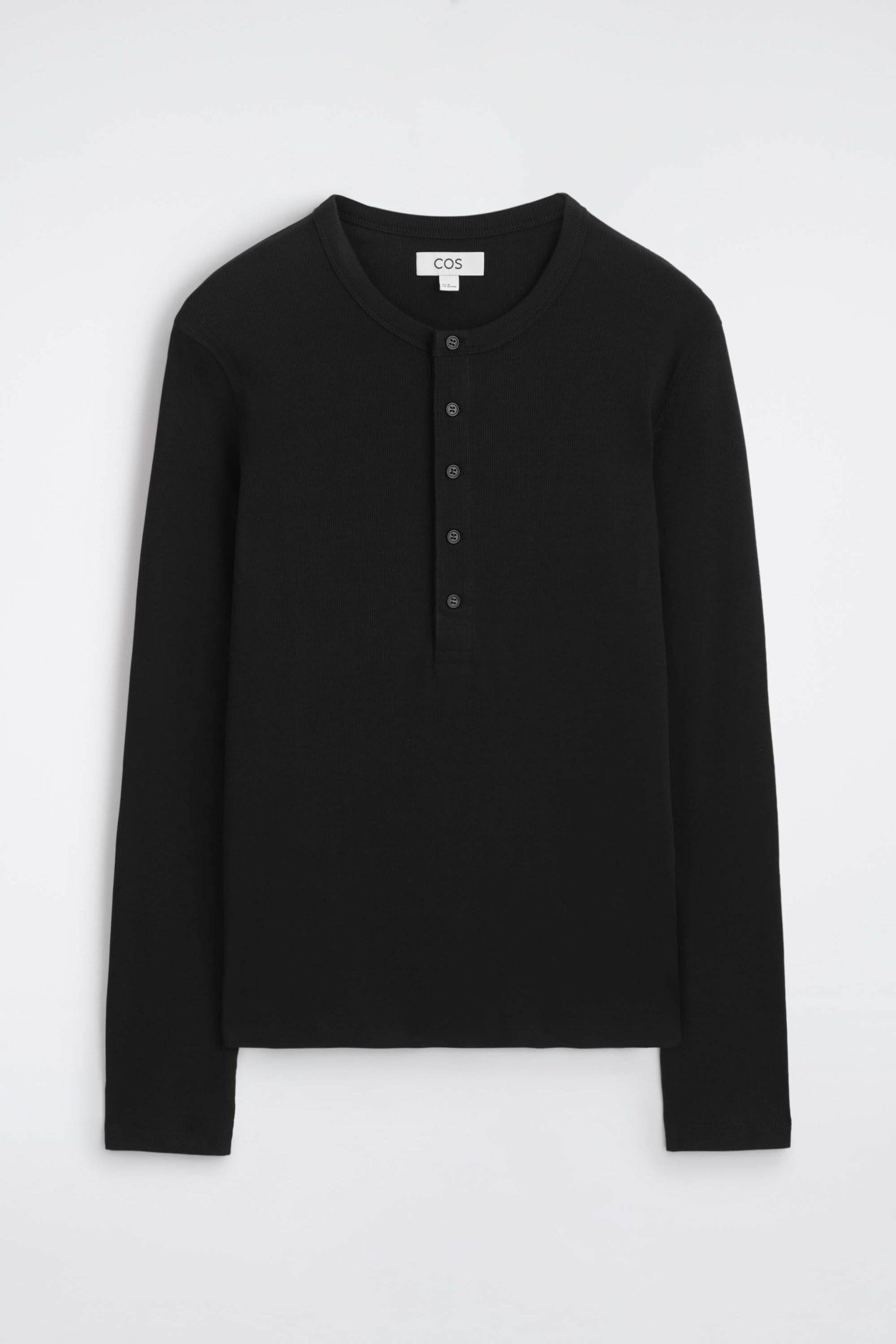 SLIM RIBBED COTTON LONG-SLEEVED HENLEY T-SHIRT