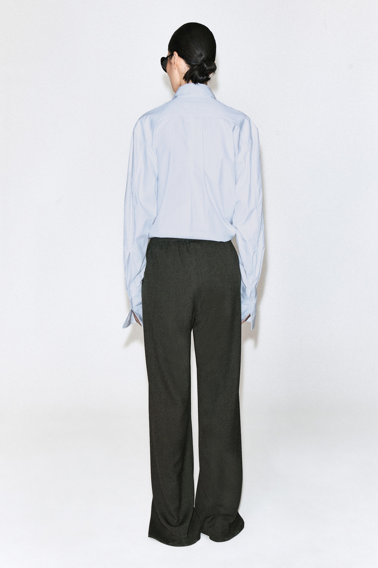 WOOL-BLEND WIDE-LEG PANTS — DARK GRAY
