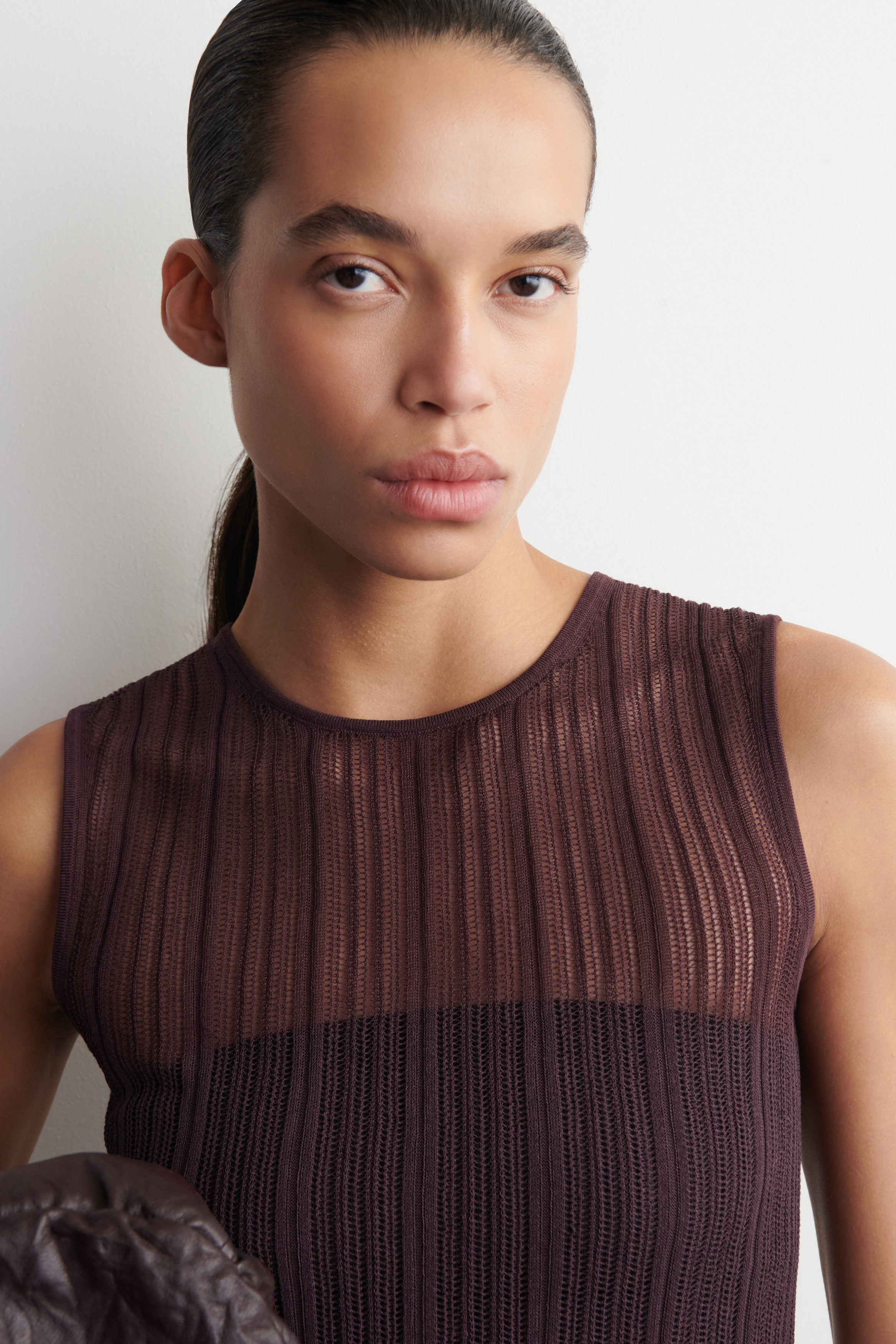 SHEER LACE-KNIT TANK TOP - BITTER CHOCOLATE | COS GB