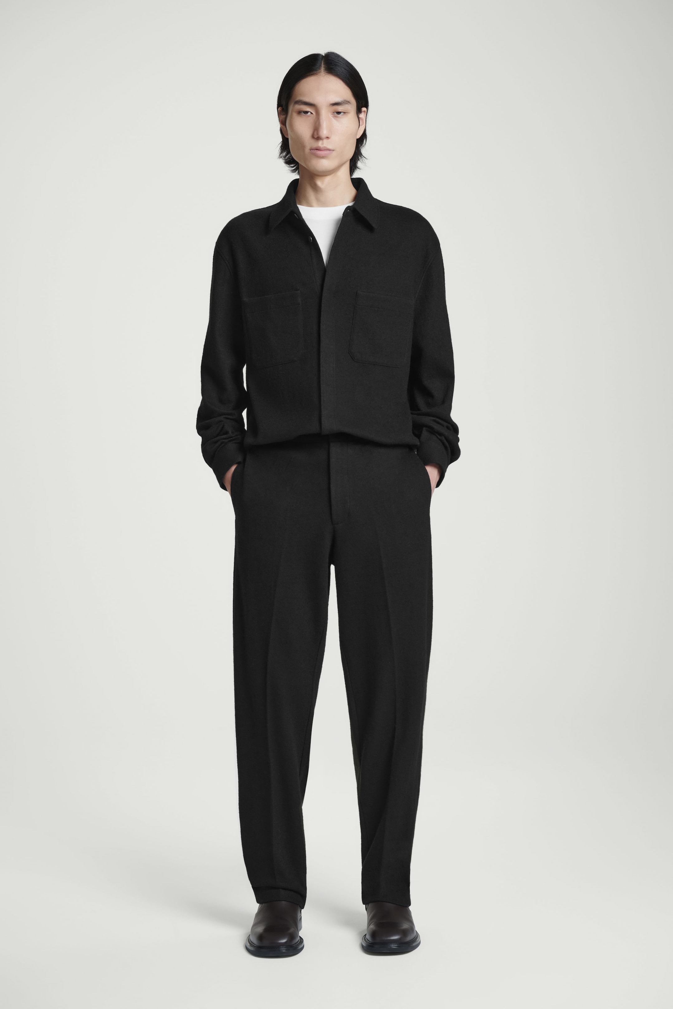 ELASTICATED BOILED-WOOL PANTS
