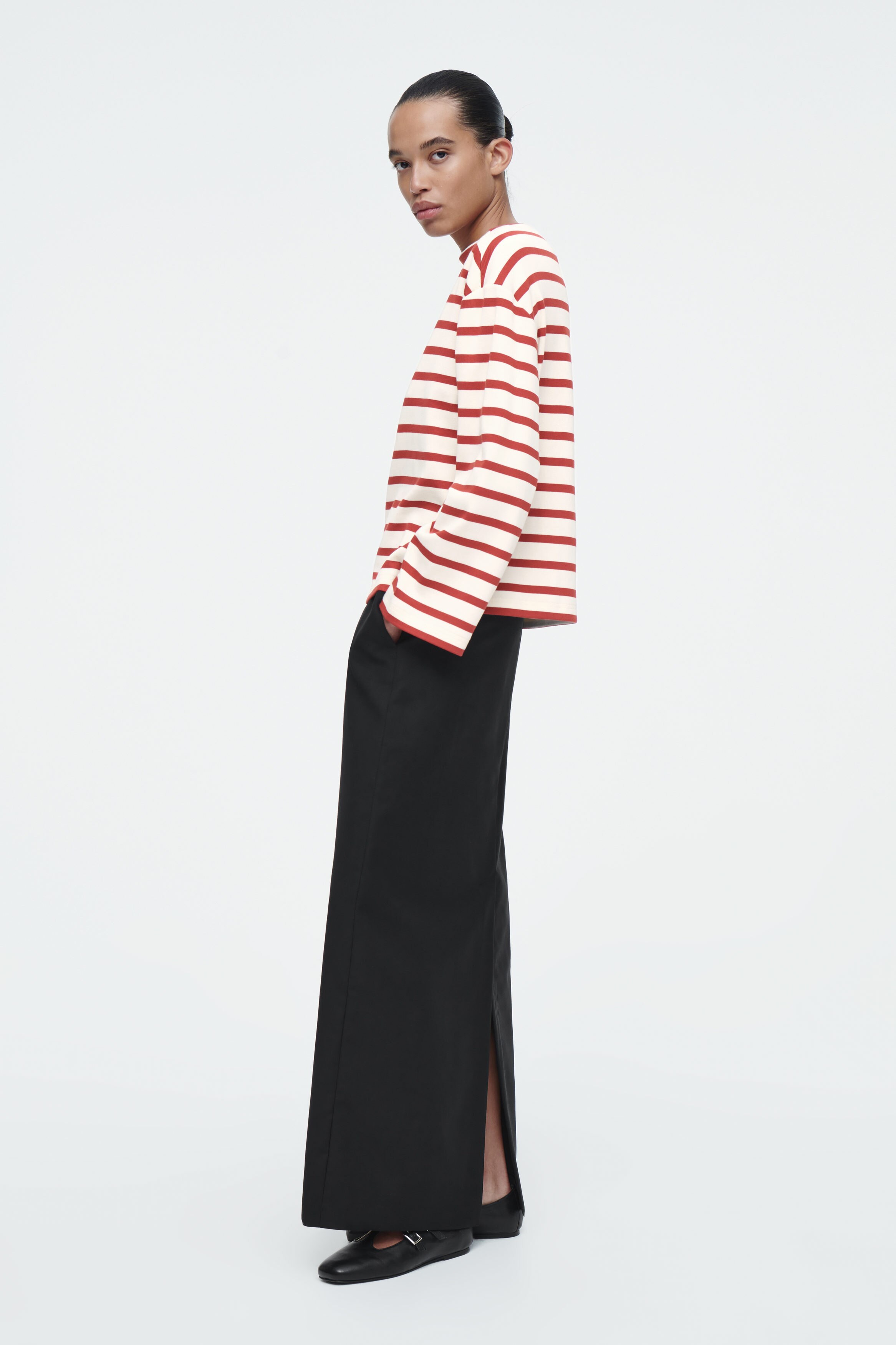 [CERRIC] STRIPE HEART BOAT NECK TOP ☆送料込☆ Boatneck Striped Top With Heart Elbow Patches For Women