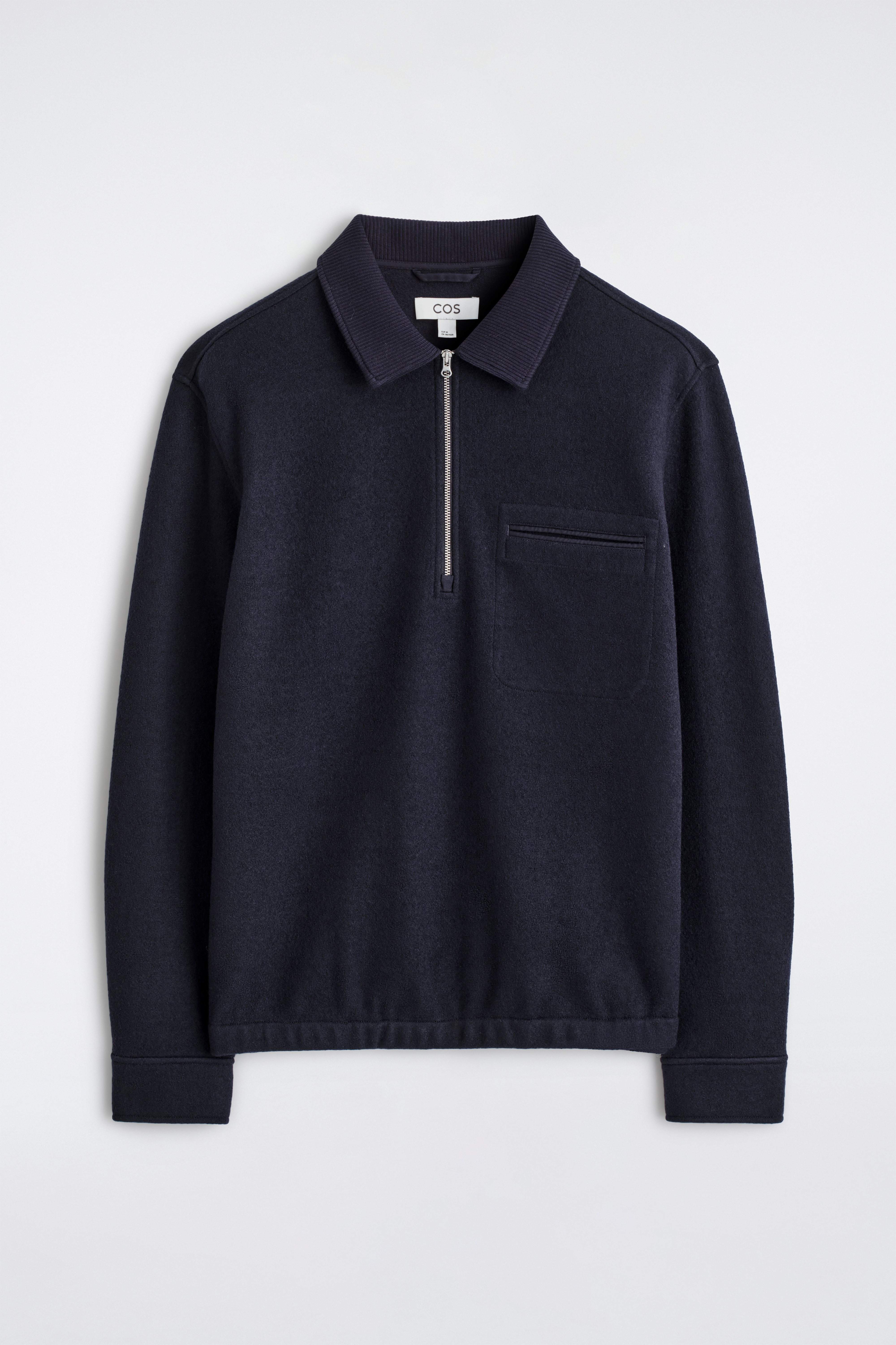 BOILED-WOOL ZIP-UP POLO JUMPER - NAVY/KHAKI/OFF-WHITE