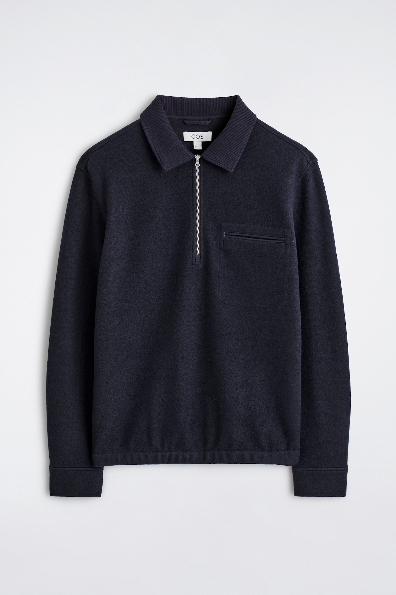 BOILED-WOOL ZIP-UP POLO JUMPER — NAVY