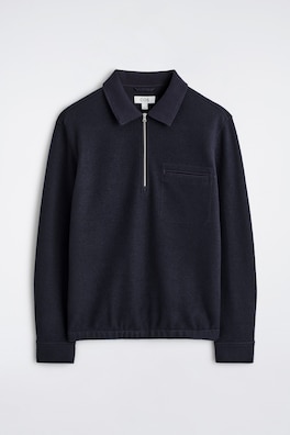 BOILED-WOOL ZIP-UP POLO JUMPER — NAVY 2
