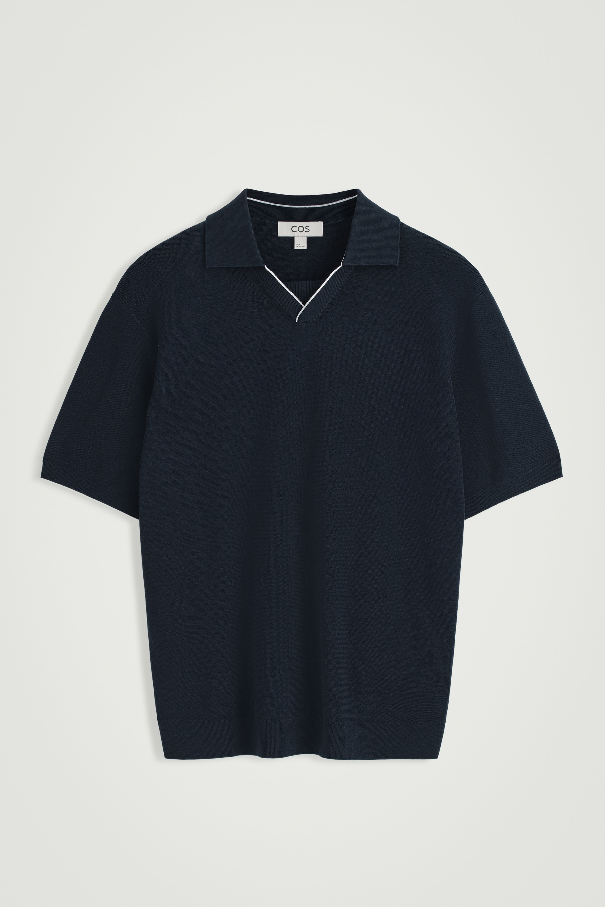 CONTRAST-TIPPED KNITTED POLO SHIRT - NAVY