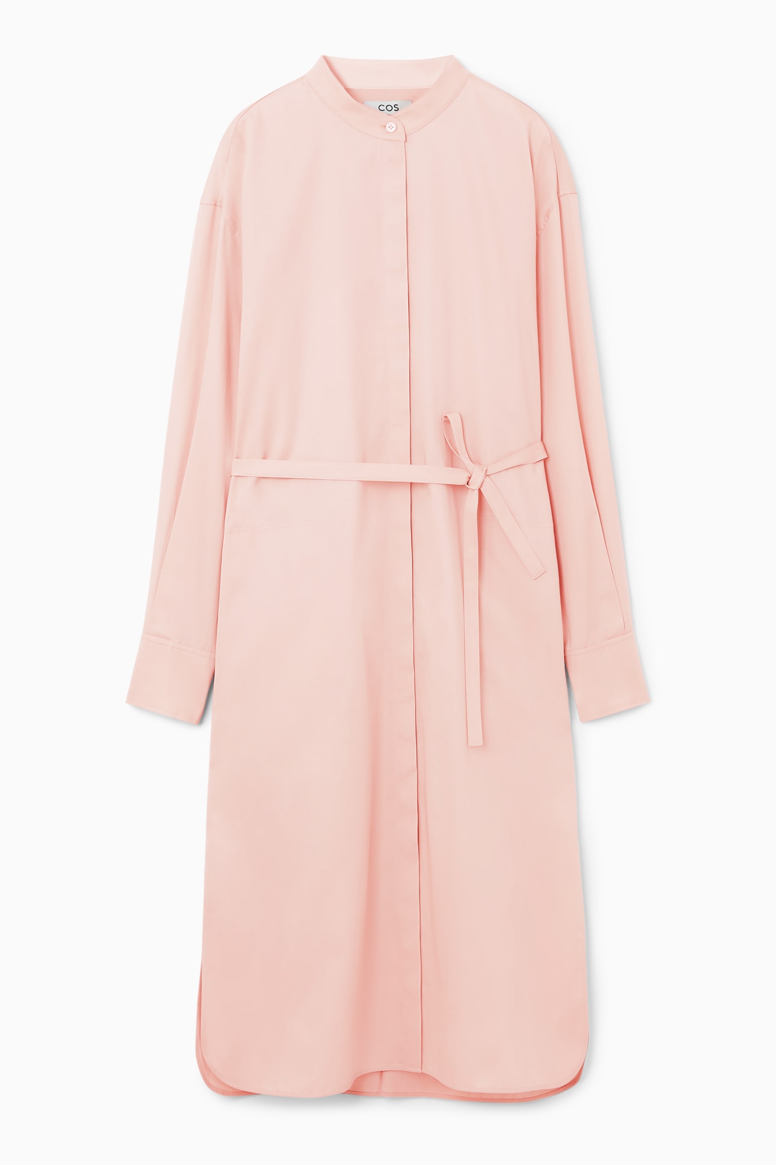 OVERSIZED GRANDAD-COLLAR SHIRT DRESS - DUSTY PINK/WHITE
