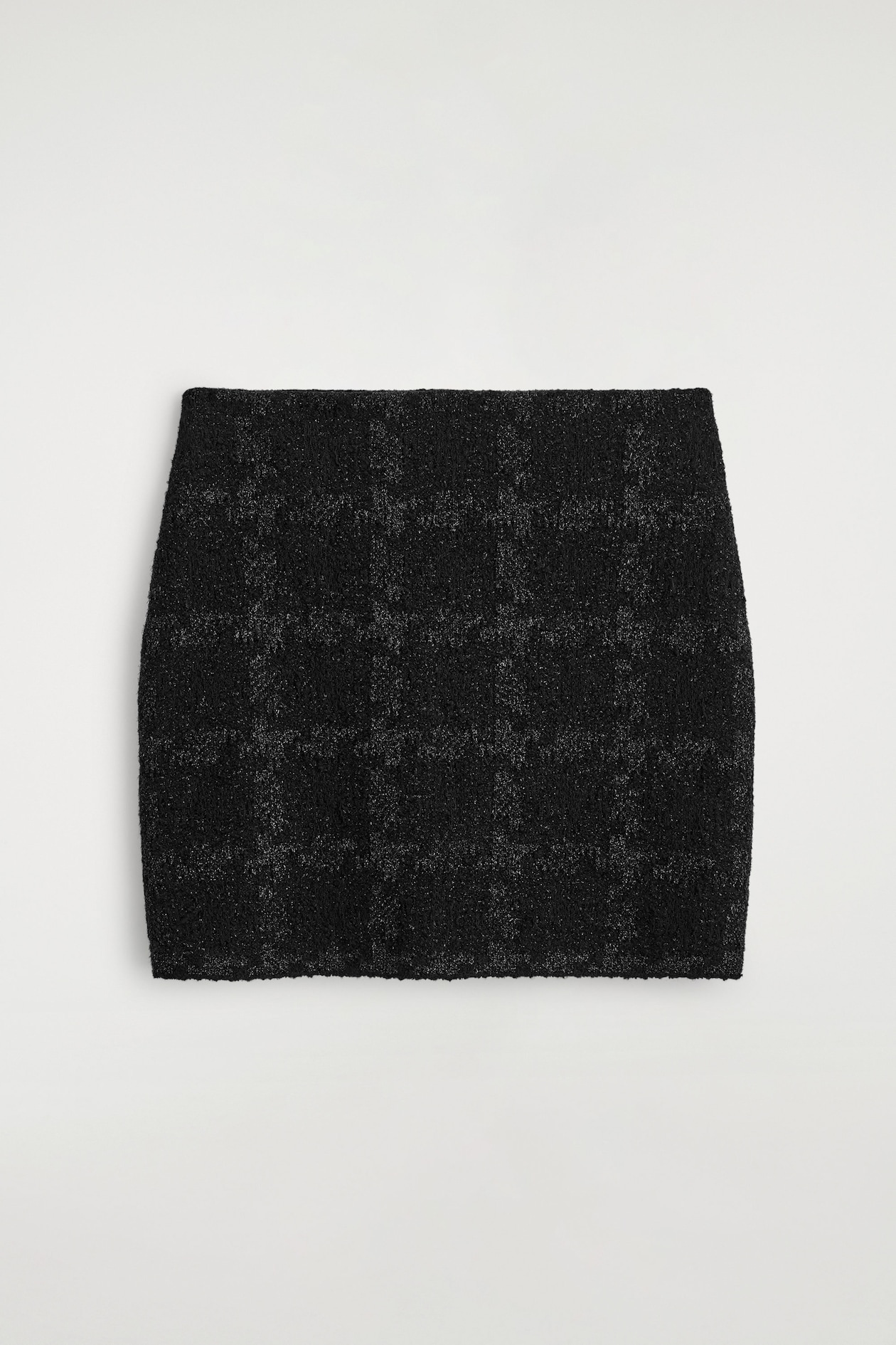 SPARKLY BOUCLÉ-KNIT MINI SKIRT — BLACK / CHECKED