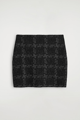 SPARKLY BOUCLÉ-KNIT MINI SKIRT — BLACK / CHECKED 2