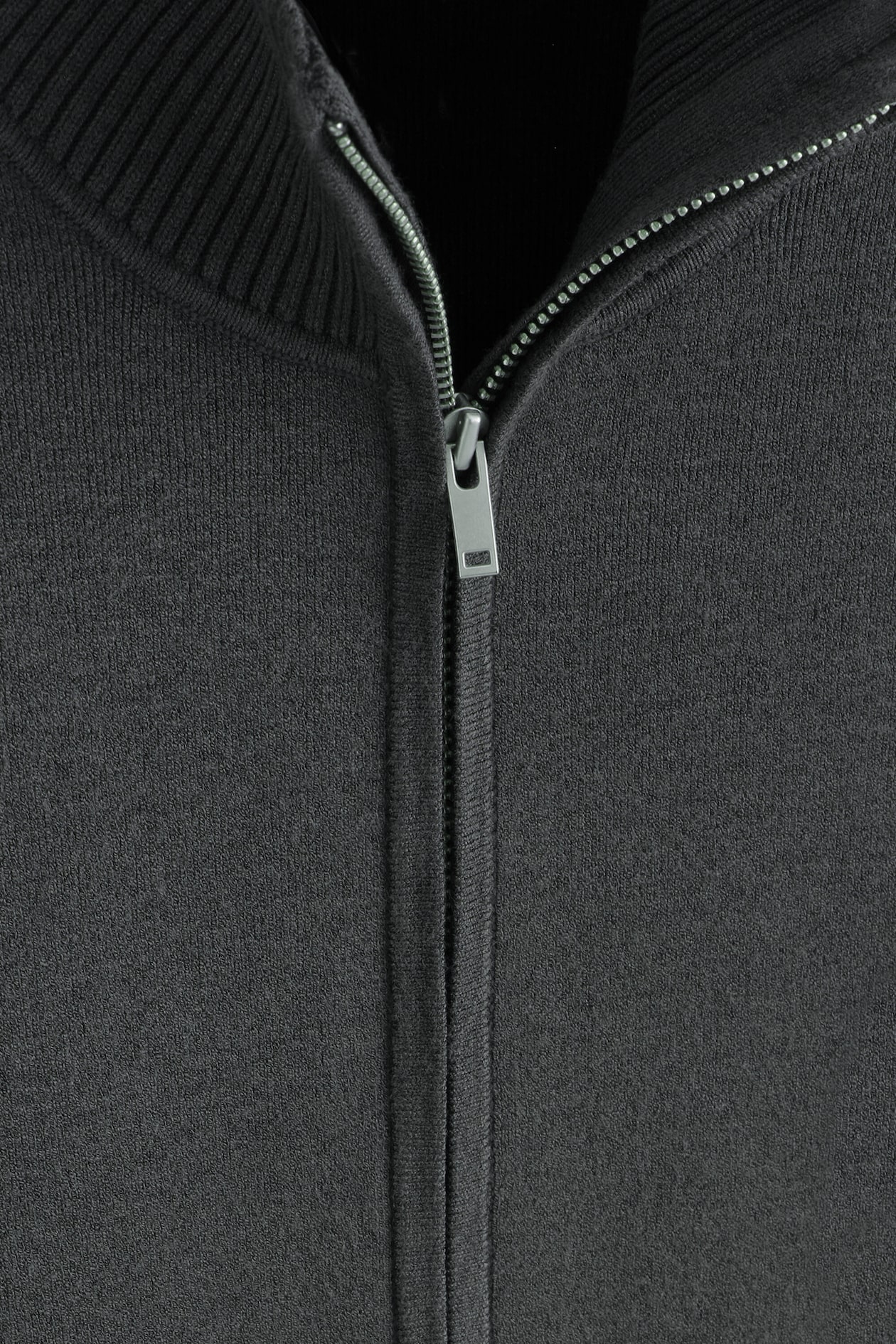 KNITTED MOCK-NECK ZIP-UP JACKET — CHARCOAL