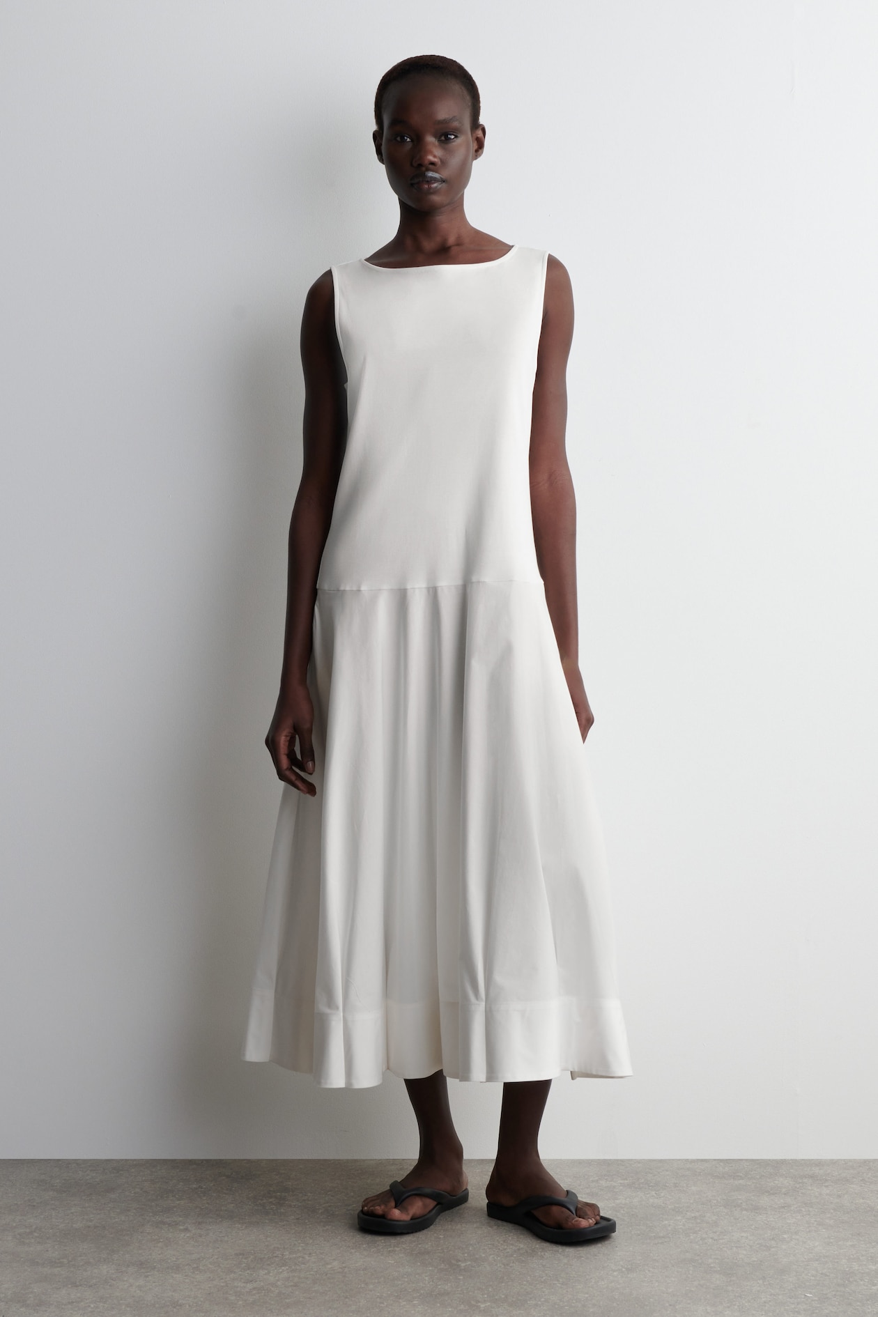 BOAT-NECK COTTON A-LINE MIDI DRESS - WHITE | COS