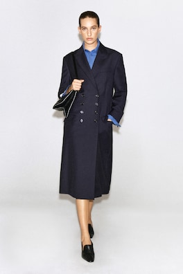 WOOL DOUBLE-BREASTED LONGLINE BLAZER — NAVY 1