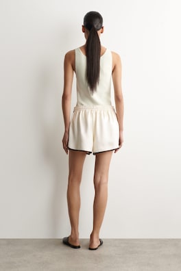 SATIN TRACK SHORTS — IVORY / BURGUNDY 4