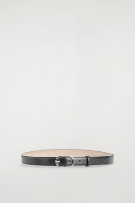 OVAL-BUCKLE LEATHER BELT — BLACK / SILVER 3