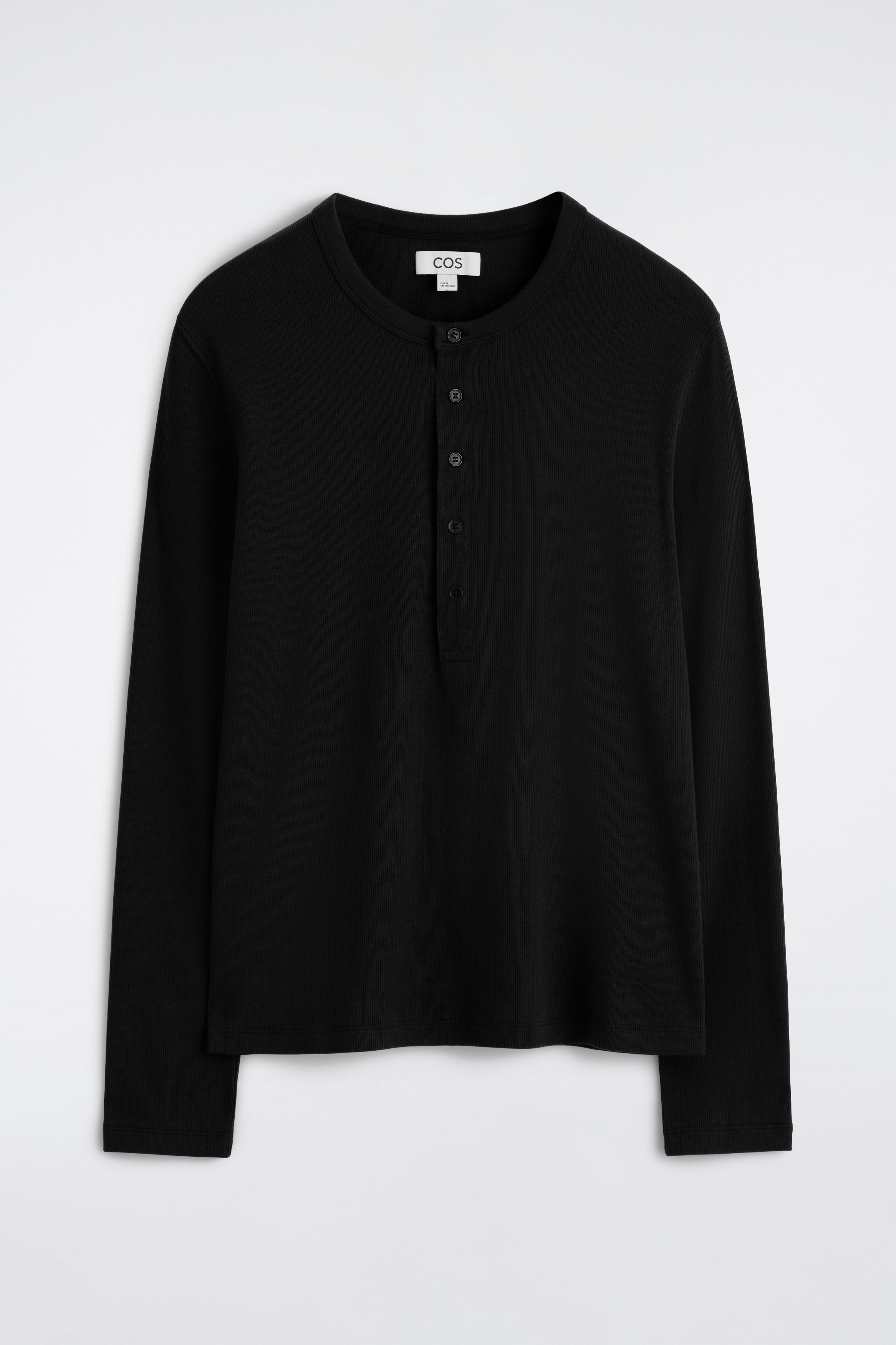 SLIM RIBBED COTTON LONG-SLEEVED HENLEY T-SHIRT - BLACK | COS US
