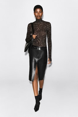 MERINO WOOL TURTLENECK TOP — BROWN / LEOPARD PRINT 2