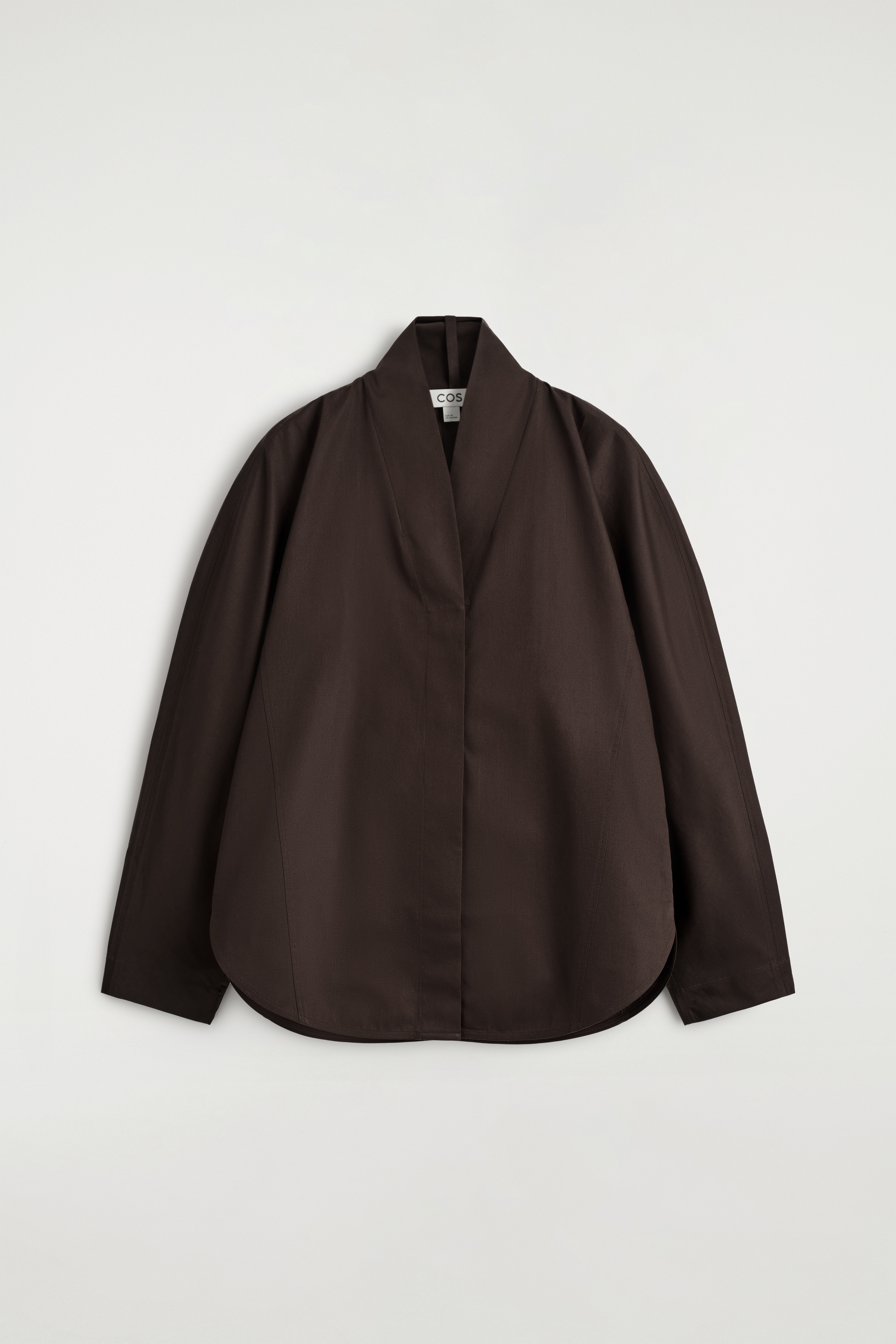 SHAWL-COLLAR COTTON BLOUSE - DARK BROWN/OFF-WHITE