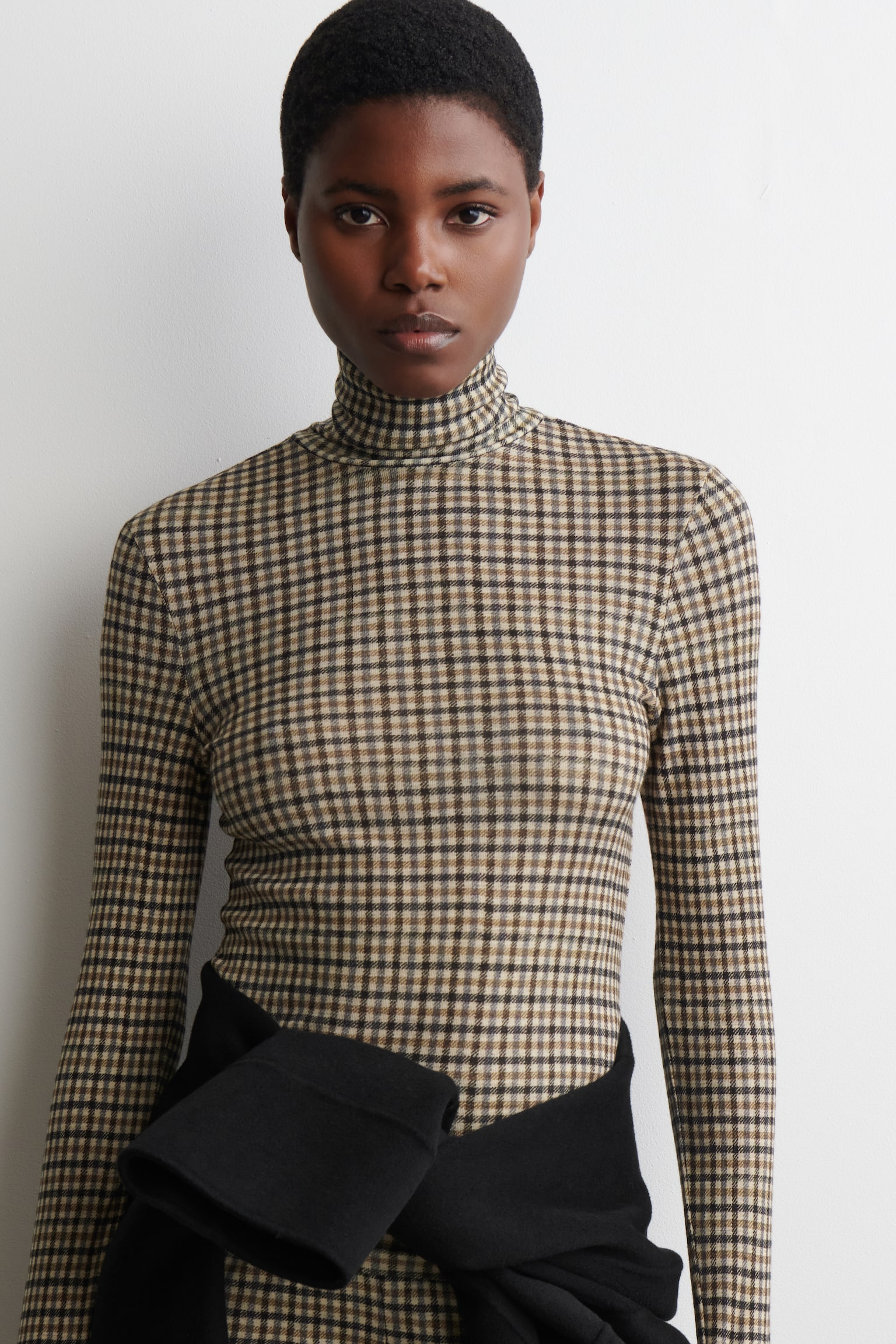 MERINO WOOL HIGH-NECK TOP - BEIGE / CHECKED/DARK BROWN/BLUE / CHECKED/NAVY/LIGHT-BEIGE MÉLANGE/BURGUNDY MÉLANGE/DARK-GREEN MÉLANGE/LIGHT BLUE - 5