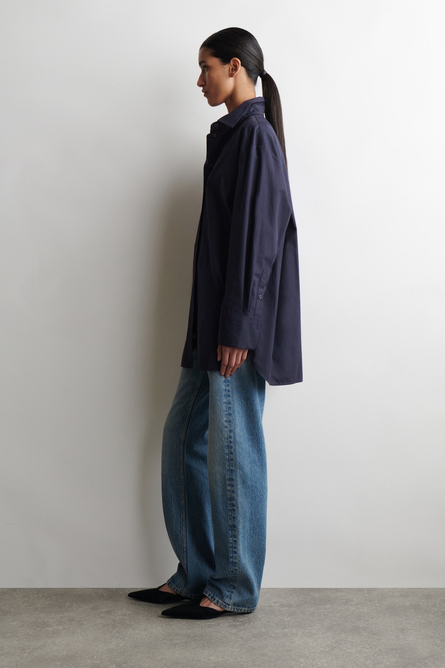 OP MAAT GEMAAKT KATOENEN OVERHEMD - MARINEBLAUW/WIT - 6