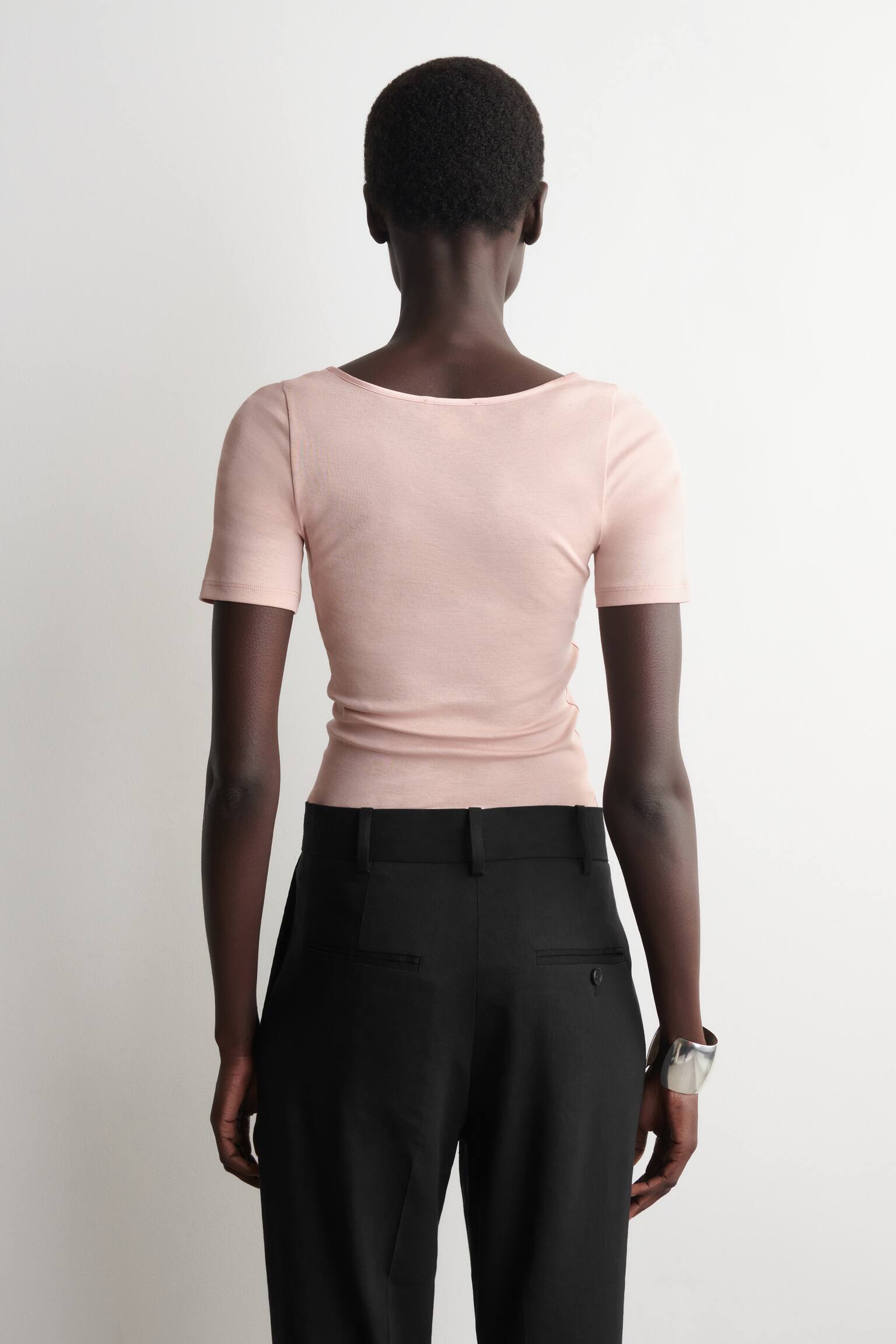 T-SHIRT IN JERSEY DI COTONE CON FINITURE IN RASO - ROSA/NERO - 3