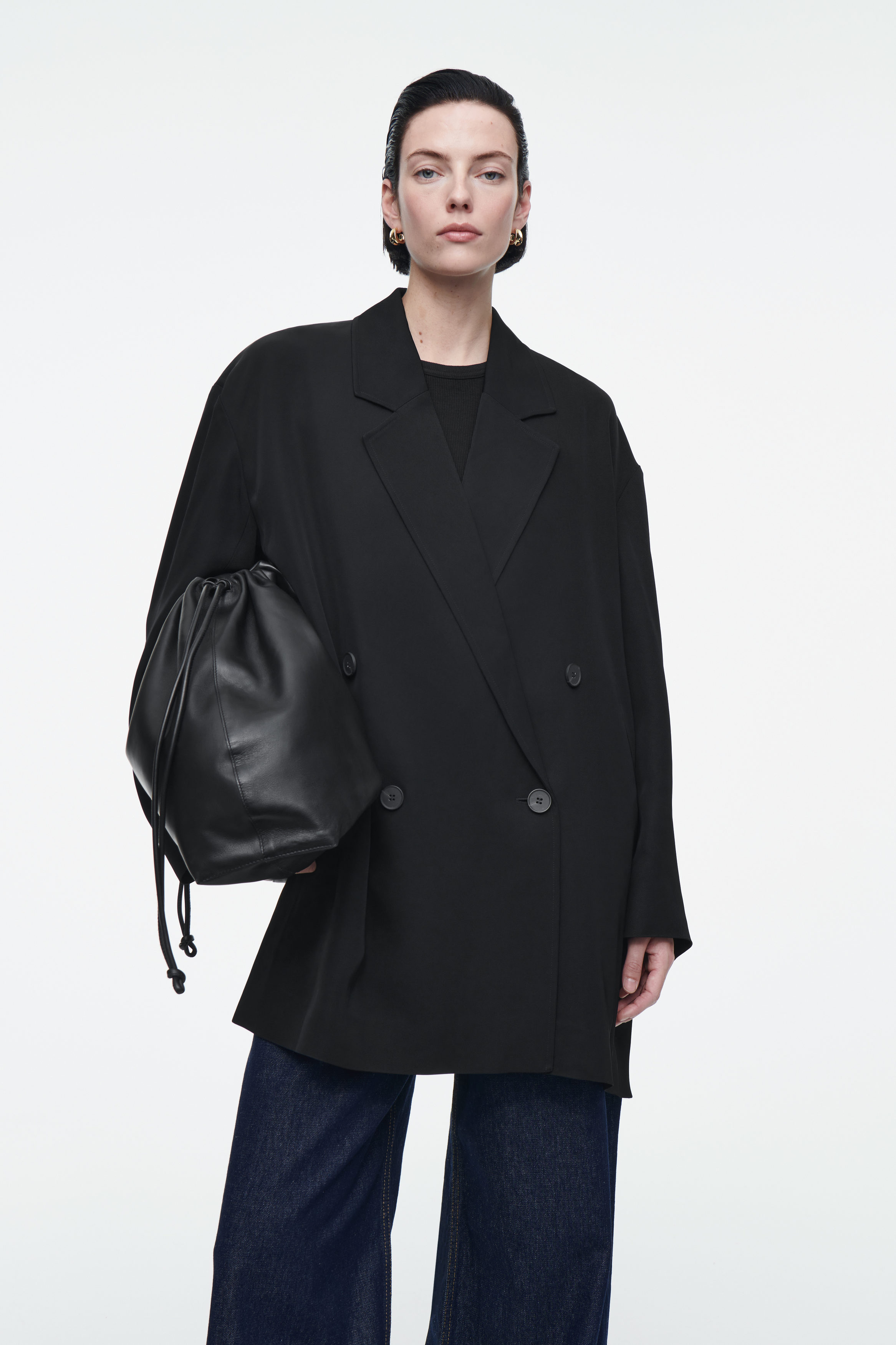 OVERSIZED DRAPED DOUBLE-BREASTED BLAZER - BLACK | COS