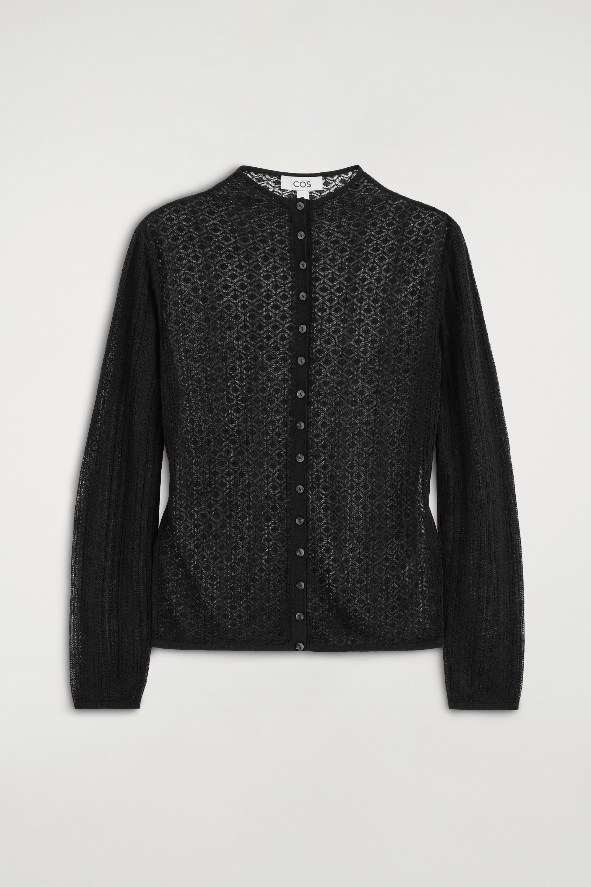 DIAMOND-KNIT LACE CARDIGAN - שחור