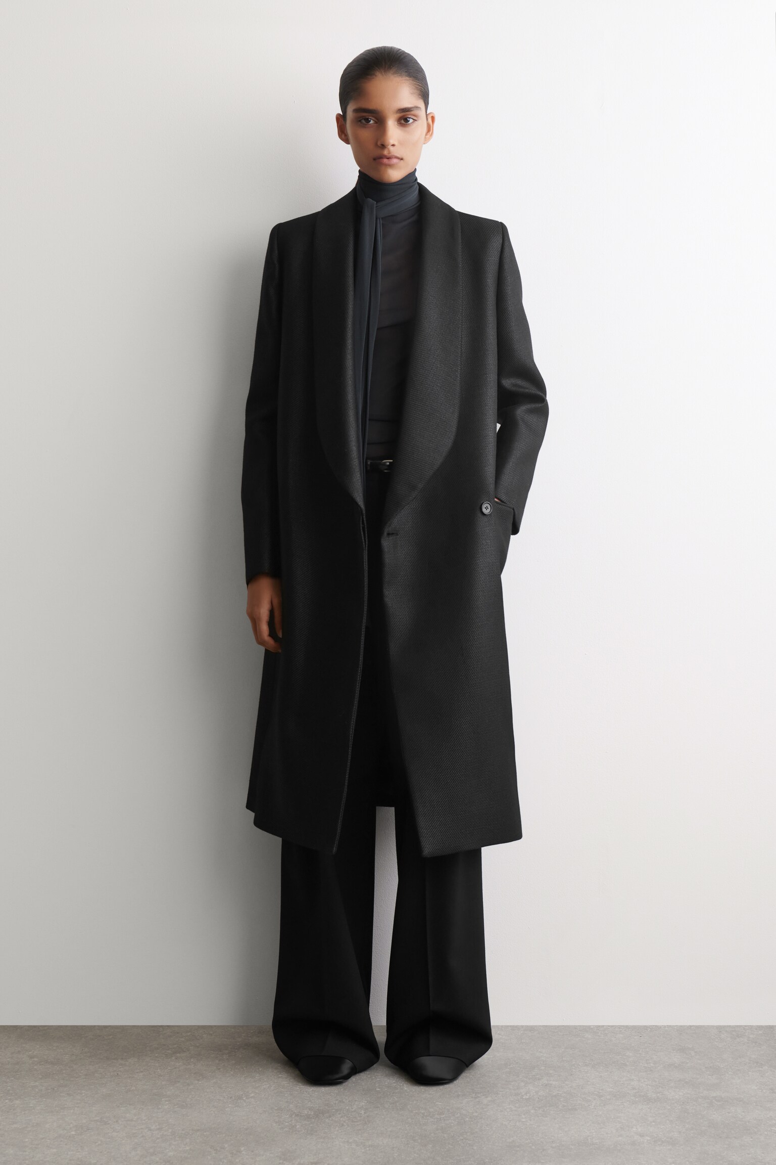 TAILORED METALLIC WOOL-BLEND COAT - NERO - 6