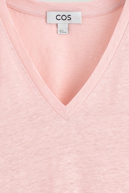 V-NECK LINEN T-SHIRT — PINK MÉLANGE 5