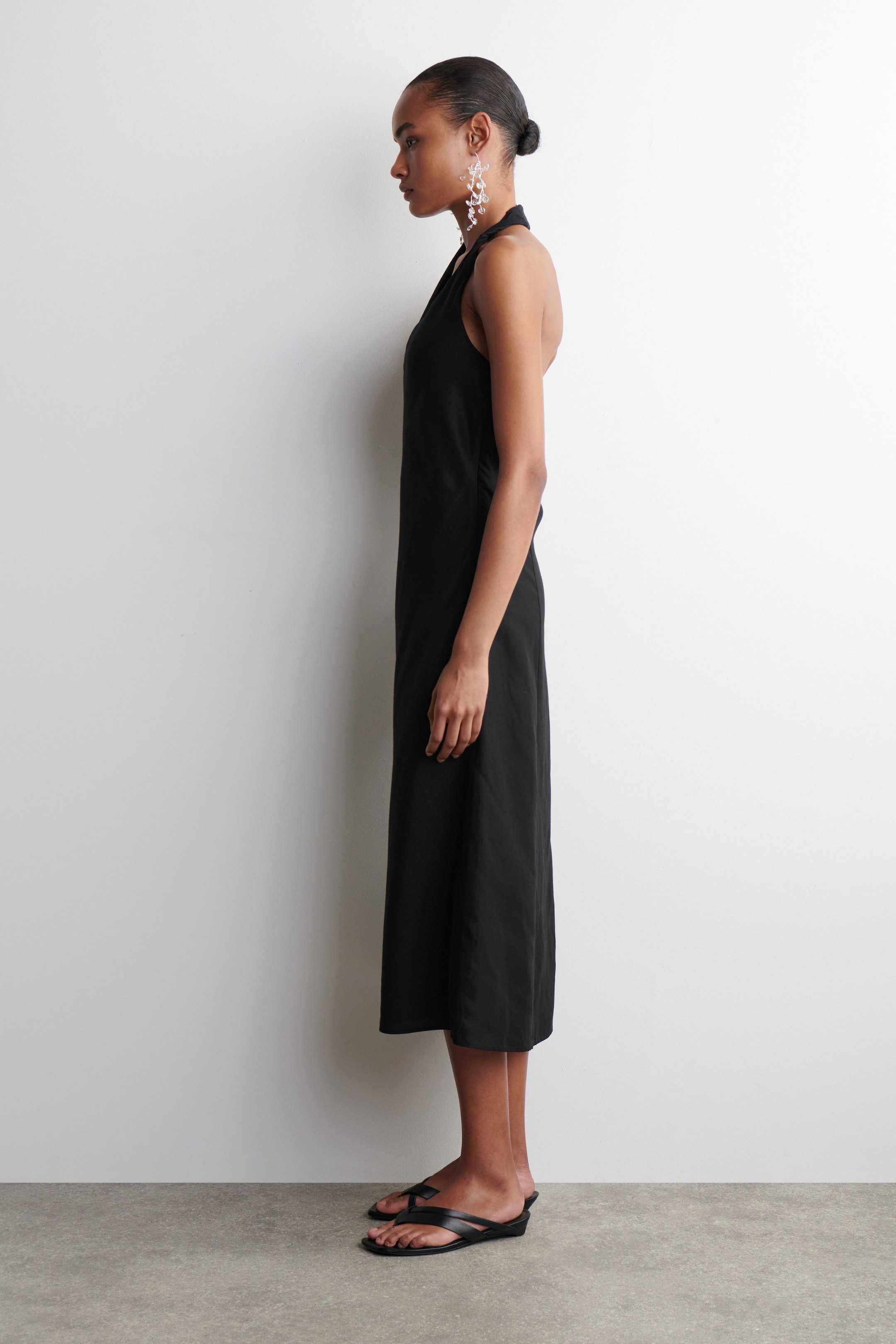 TWISTED LINEN-BLEND HALTERNECK DRESS