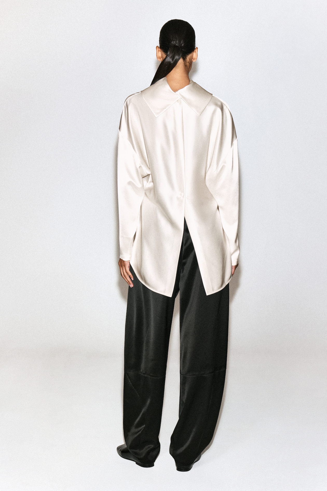 COWL-NECK SATIN BLOUSE — CREAM