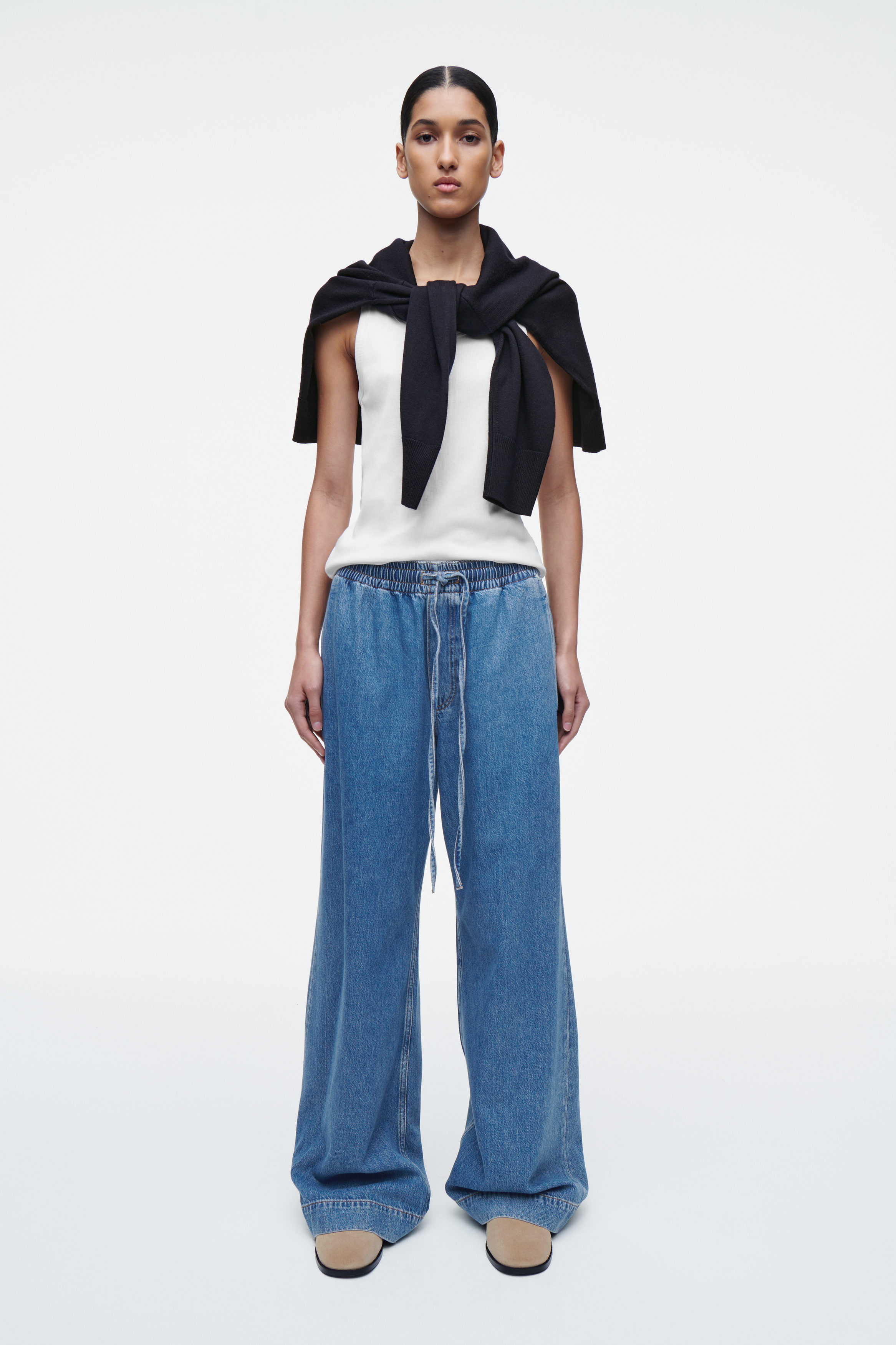 WIDE-LEG FLUID DENIM PANTS - WASHED BLUE | COS