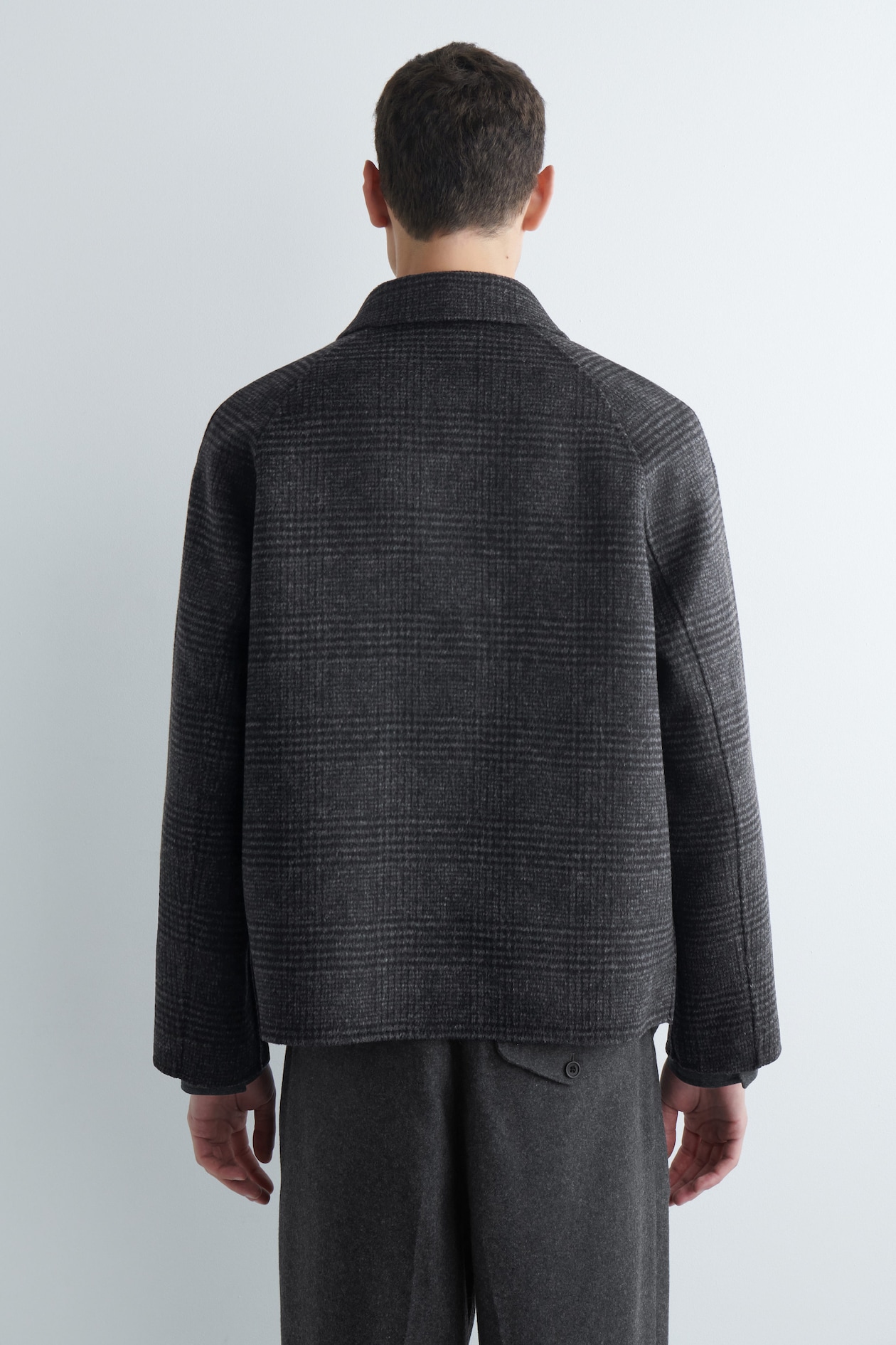REVERSIBLE CHECKED / HERRINGBONE WOOL SPORTS JACKET — GRAY / CHECKED