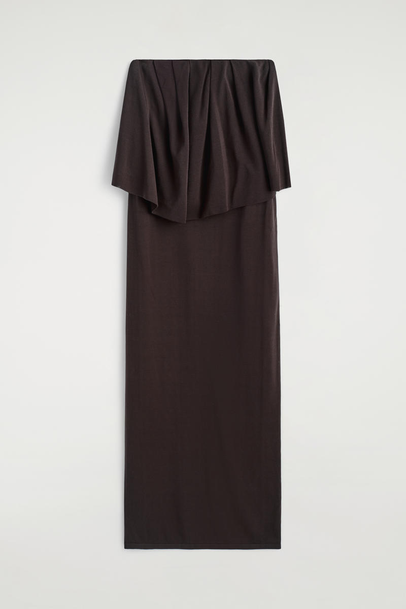 COS Layered Sheer-Knit Bandeau Maxi Dress Brown Women's Extra Large