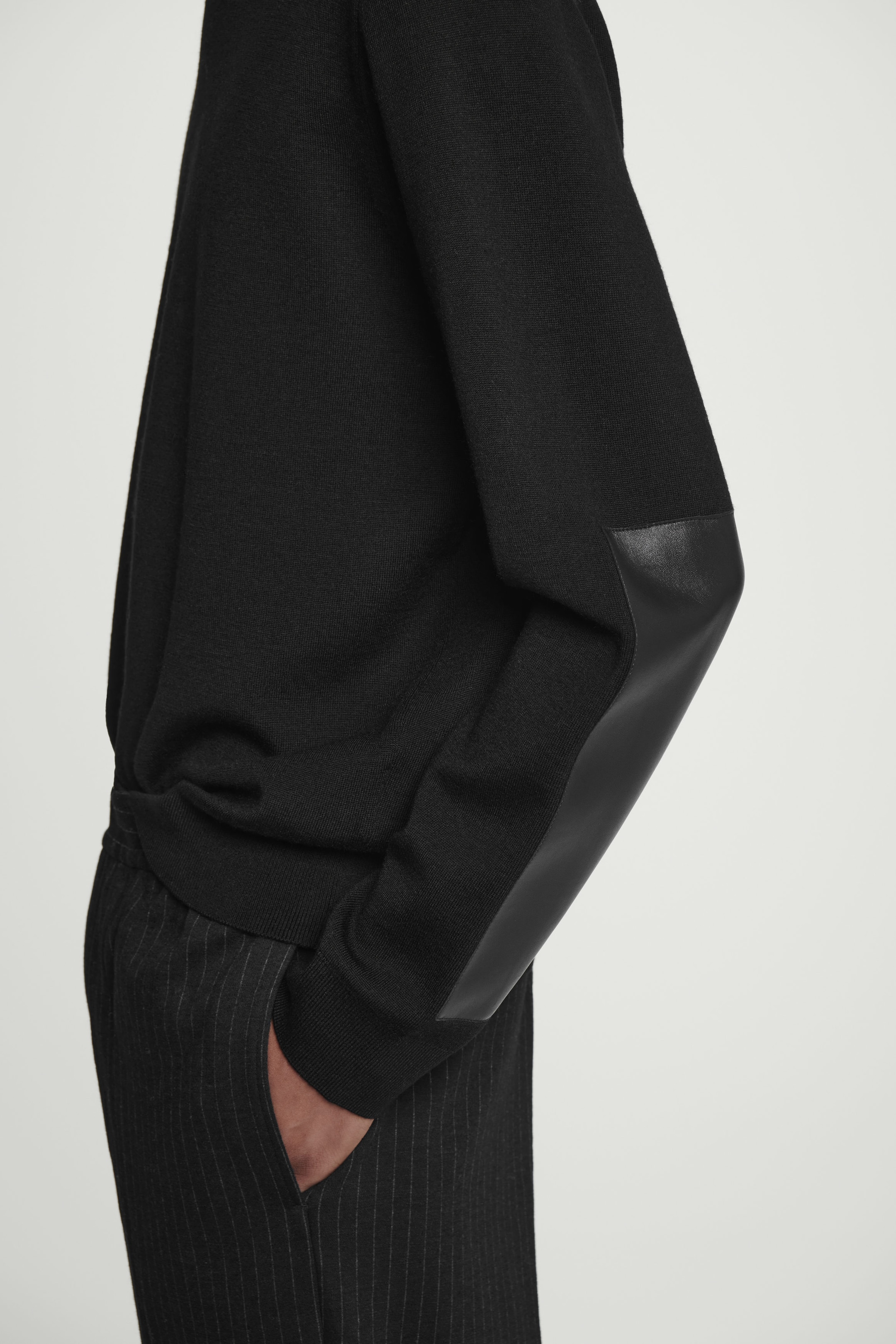 LEATHER-PANELLED MERINO WOOL JUMPER