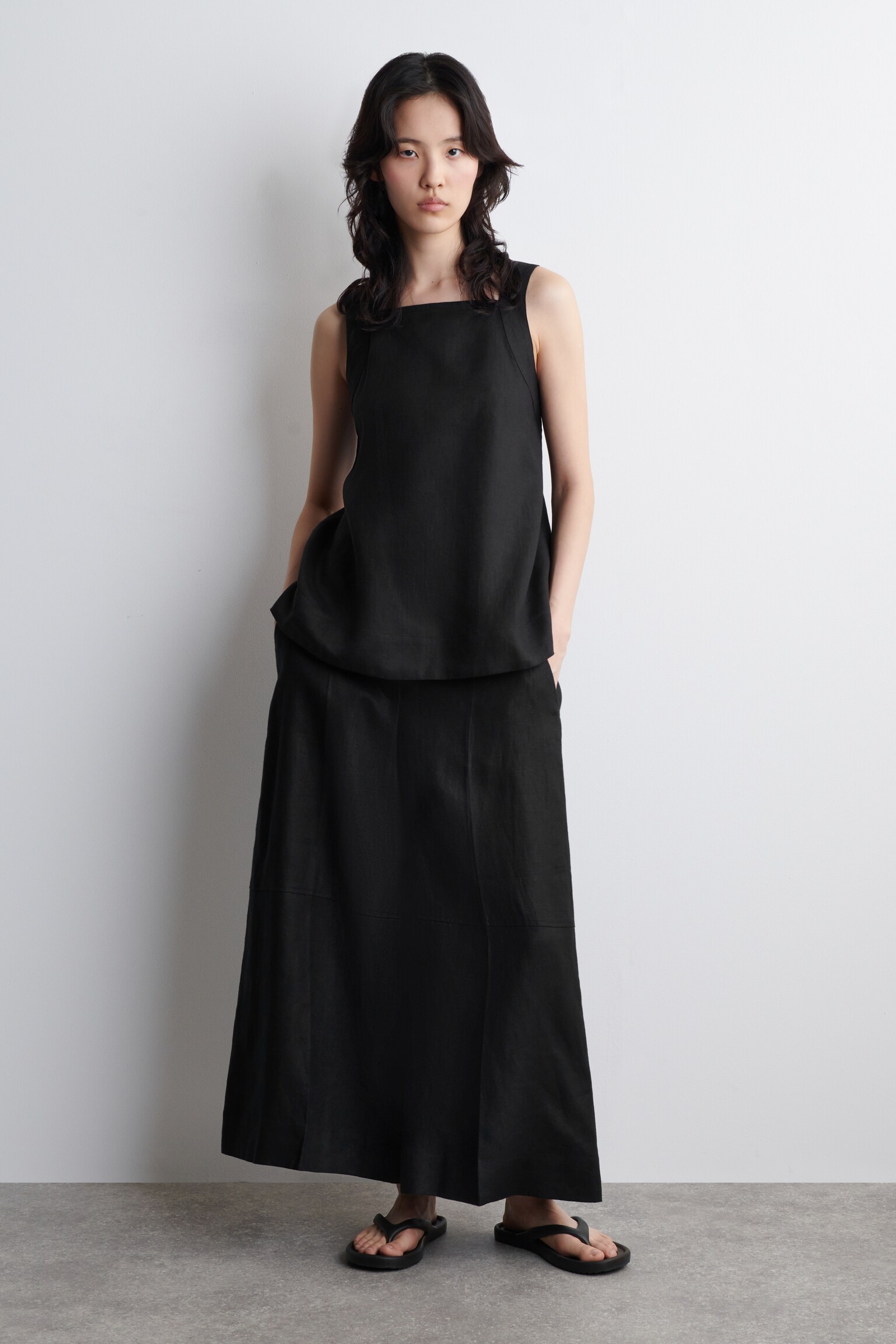 TOP DE LINO CON LAZADA - NEGRO/MARRÓN/MANDARINA - 5