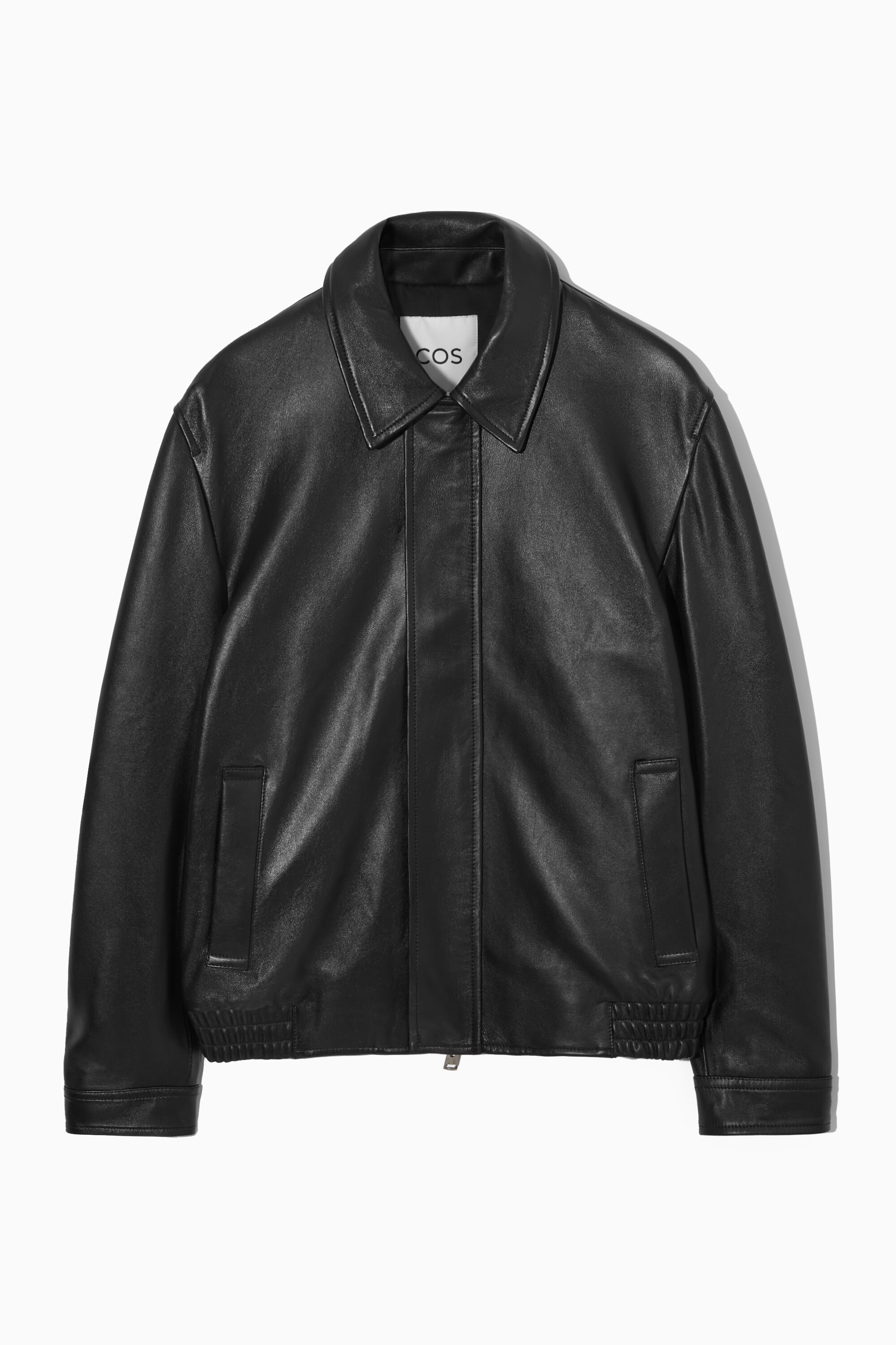 ジャケット・アウター COS COLLARED GRAINED-LEATHER JACKET COS Collared Grained-Leather Jacket in DARK BROWN | endource