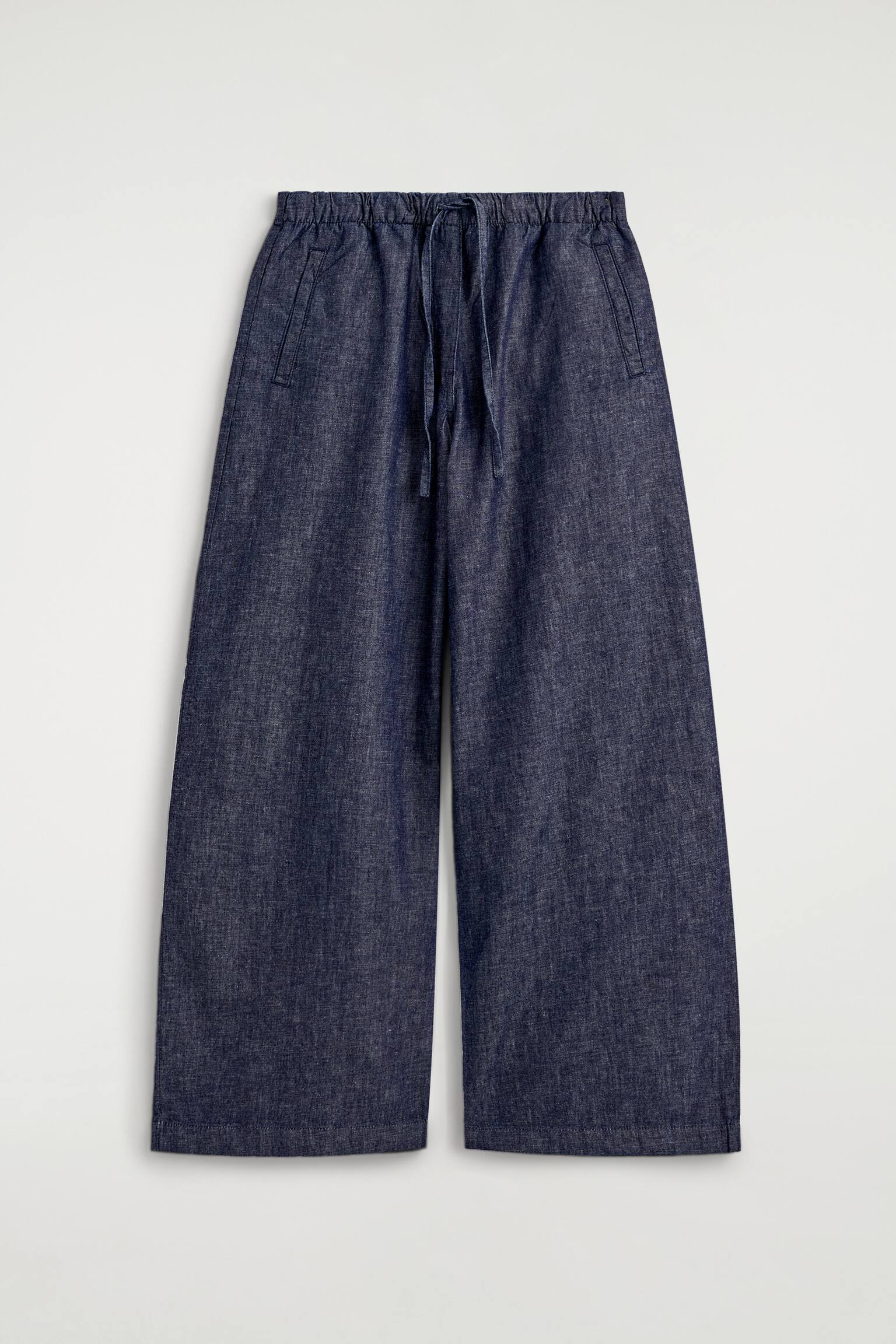 PANTALONI IN DENIM A GAMBA LARGA CON COULISSE - INDACO - 1
