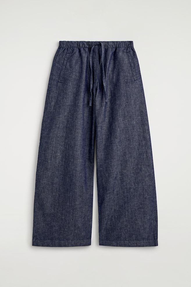 DENIM WIDE-LEG DRAWSTRING TROUSERS - INDIGO - 1