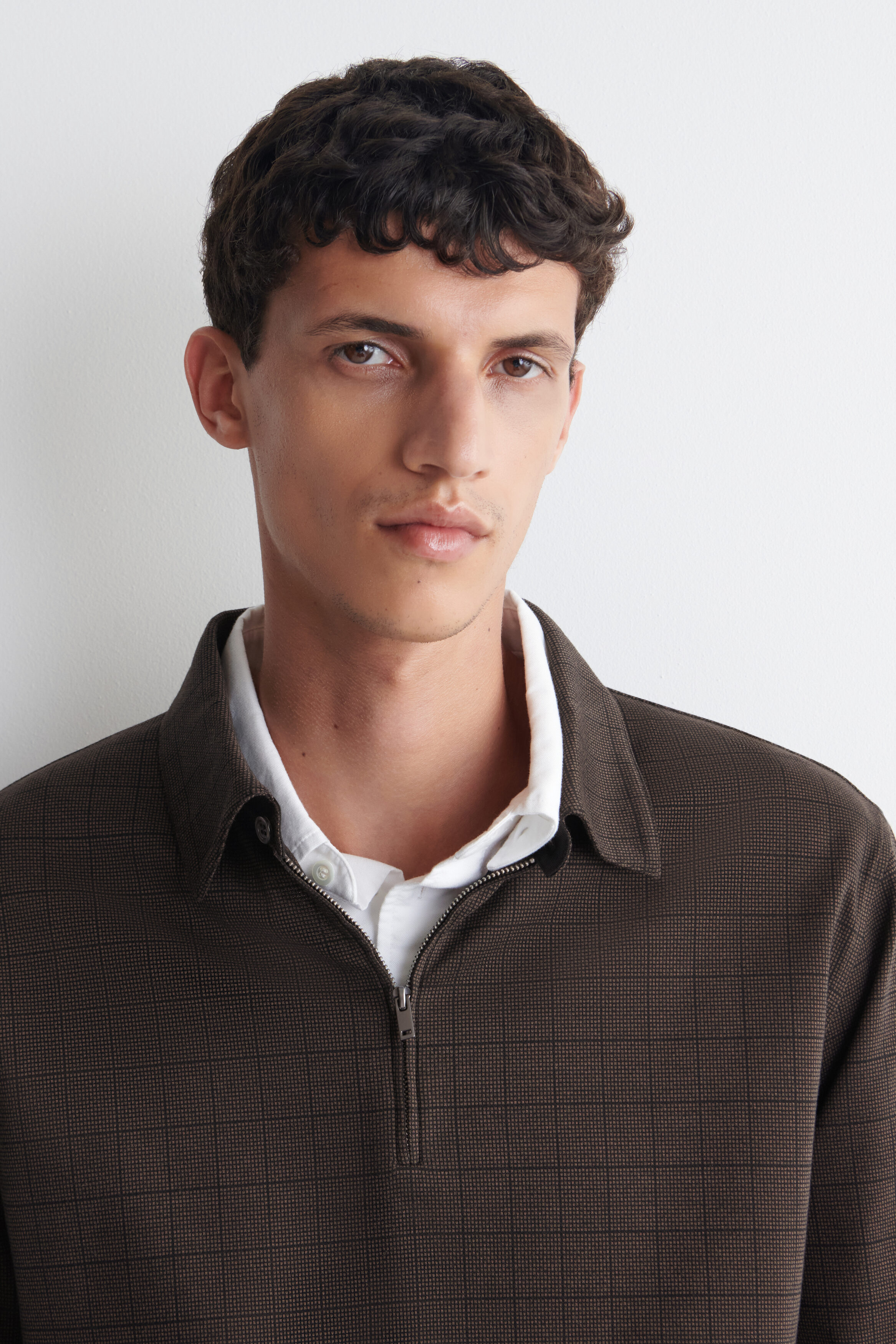 CHECKED COTTON JACQUARD ZIP-UP POLO SHIRT - thumbnail 5