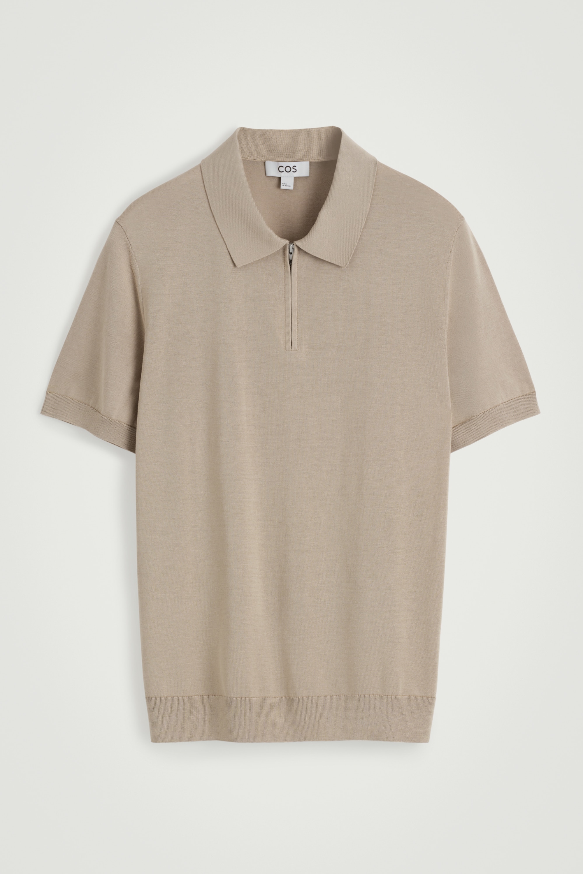 DZIANINOWA KOSZULKA POLO Z JEDWABIU I BAWEŁNY - SZAROBRĄZOWY/CZARNY